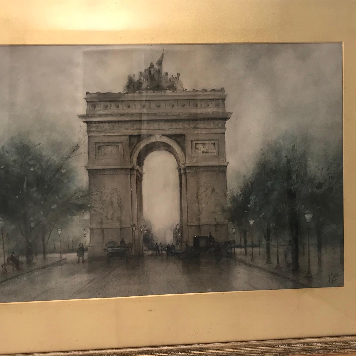 John Wesley Little L' Arc de Triomphe, Watercolor In Good Condition In Montreal, QC