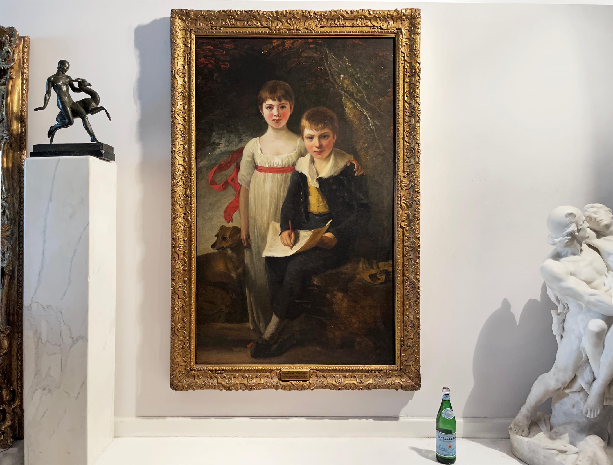 Portrait britannique de deux enfants anglais avec chien - cercle Sir William Beechey en vente 5