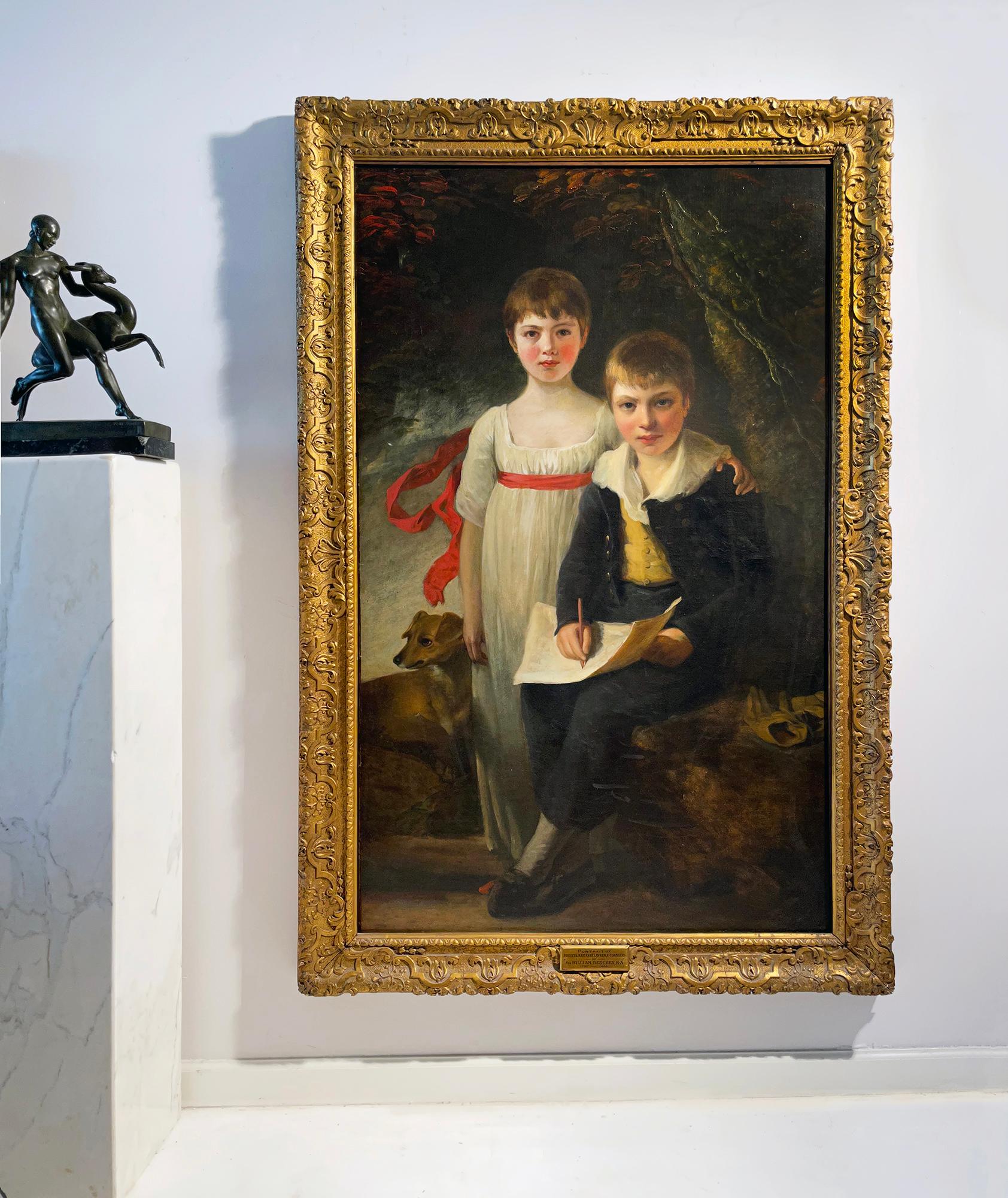 Portrait britannique de deux enfants anglais avec chien - cercle Sir William Beechey - Maîtres anciens Painting par John Westbrooke Chandler