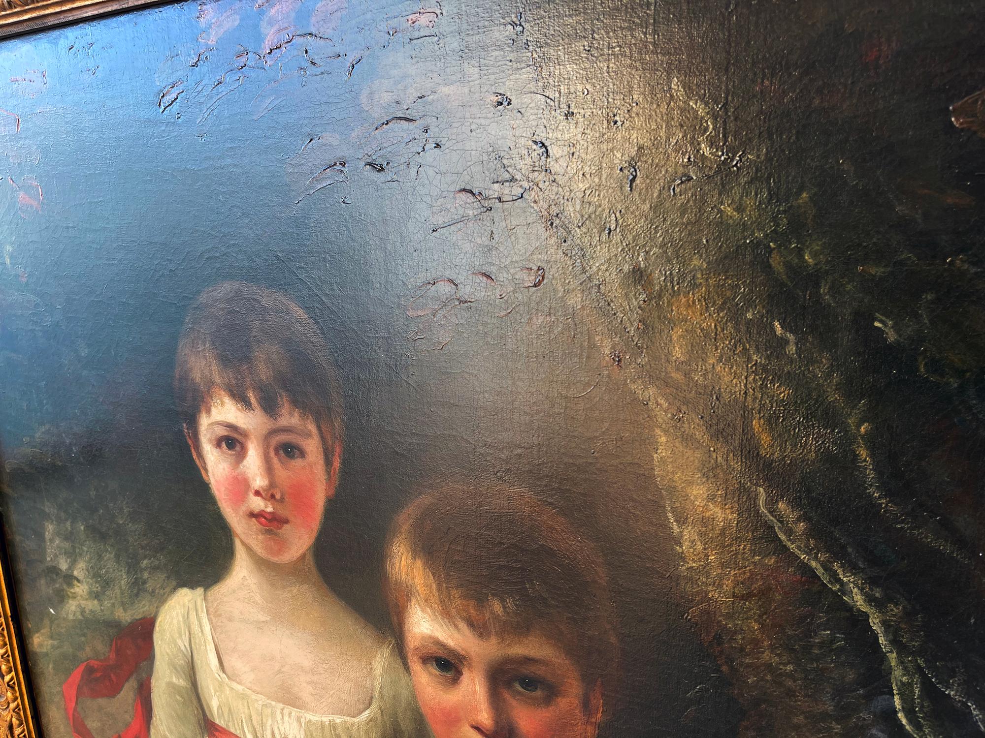 Ce charmant portrait est une pièce maîtresse pour n'importe quel espace. Les deux baby-sitters à la beauté élégante sont frère et sœur et sont accompagnés de leur fidèle chien.  Dans le cas des portraits britanniques des XVIIIe et XIXe siècles,