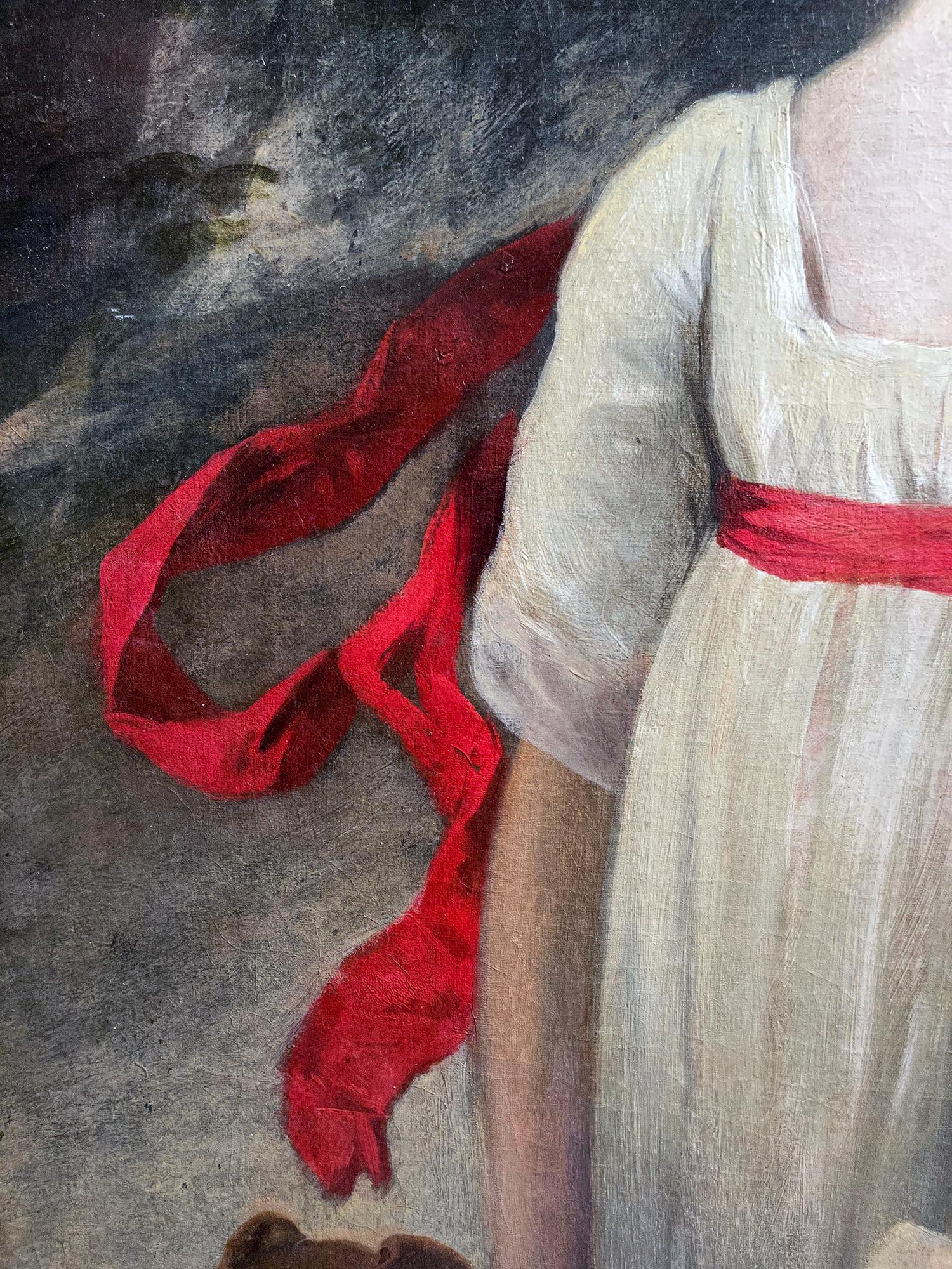 Portrait britannique de deux enfants anglais avec chien - cercle Sir William Beechey en vente 1