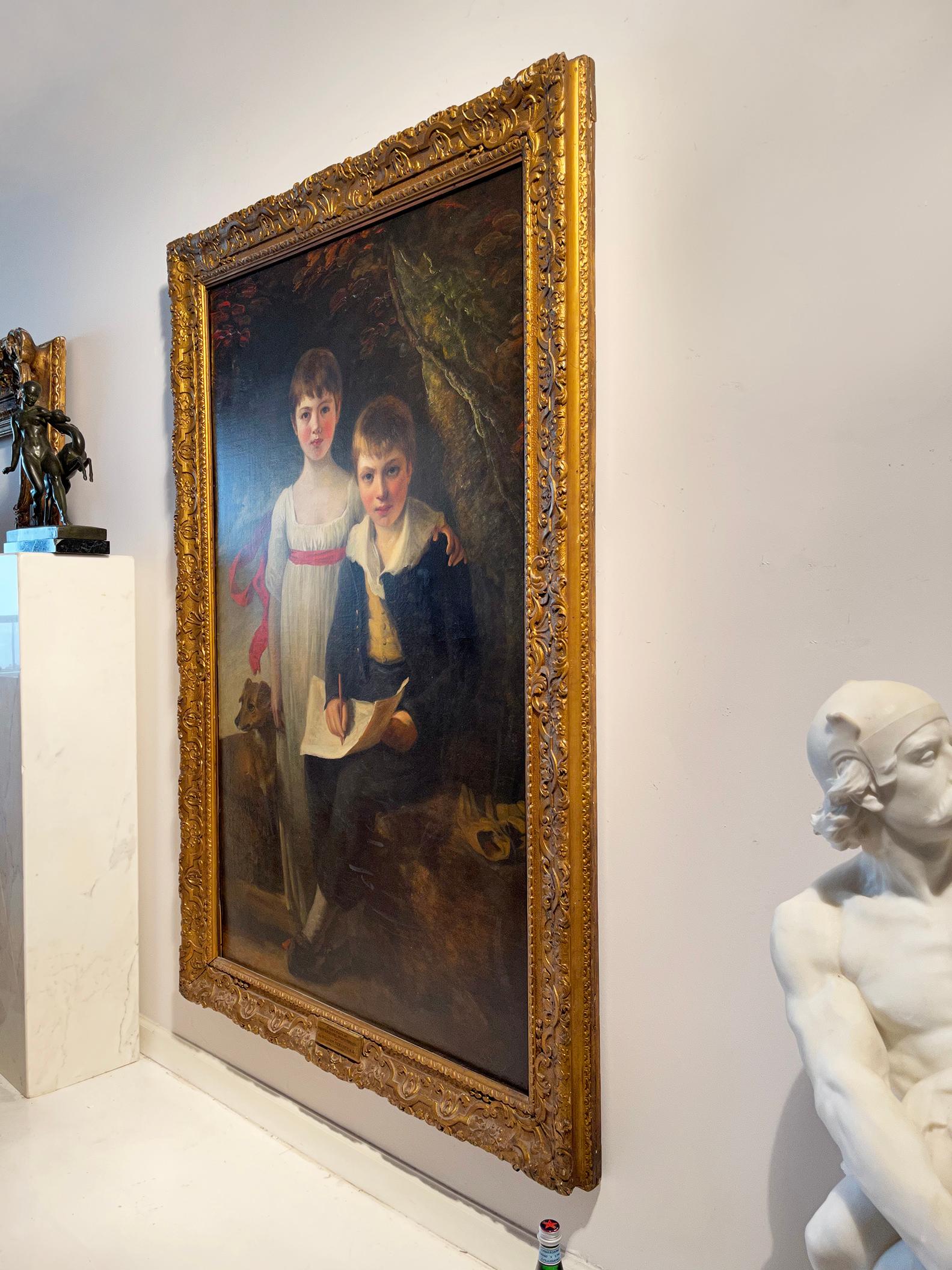 Portrait britannique de deux enfants anglais avec chien - cercle Sir William Beechey en vente 4