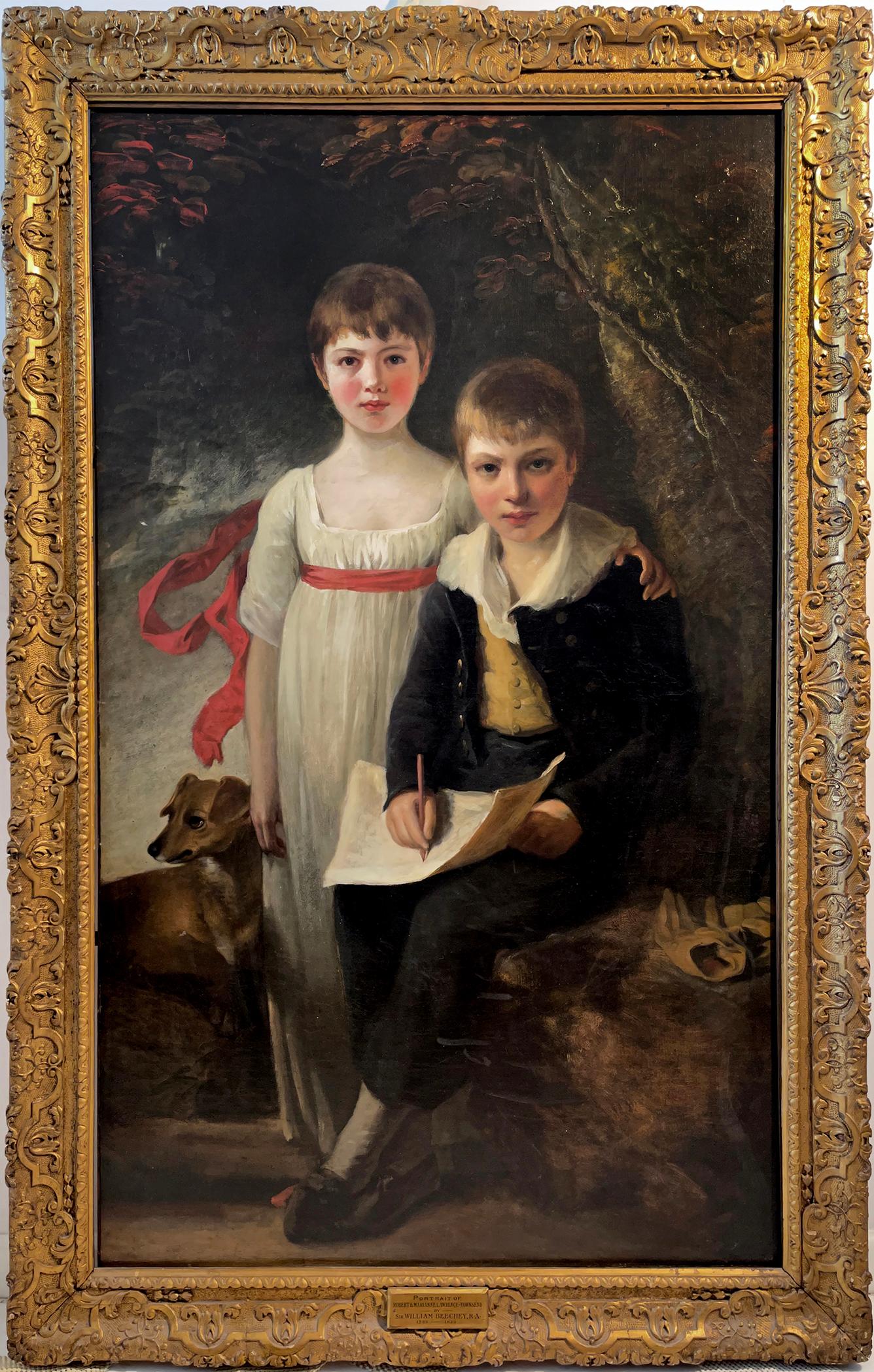 Retrato británico de dos niños ingleses Perro - Círculo Sir William Beechey