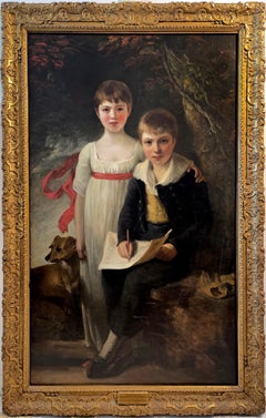 British Portrait of Two English Children Dog - Circle Sir William Beechey