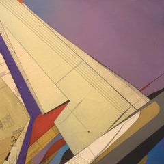 "Hard-A-Lee" Painting Modern, red, collage, purple, tan, blue, flight, modernist