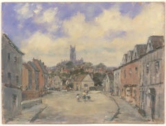 John Weston Gough (1929-2019) - Olio del XX secolo, Scena di strada estiva