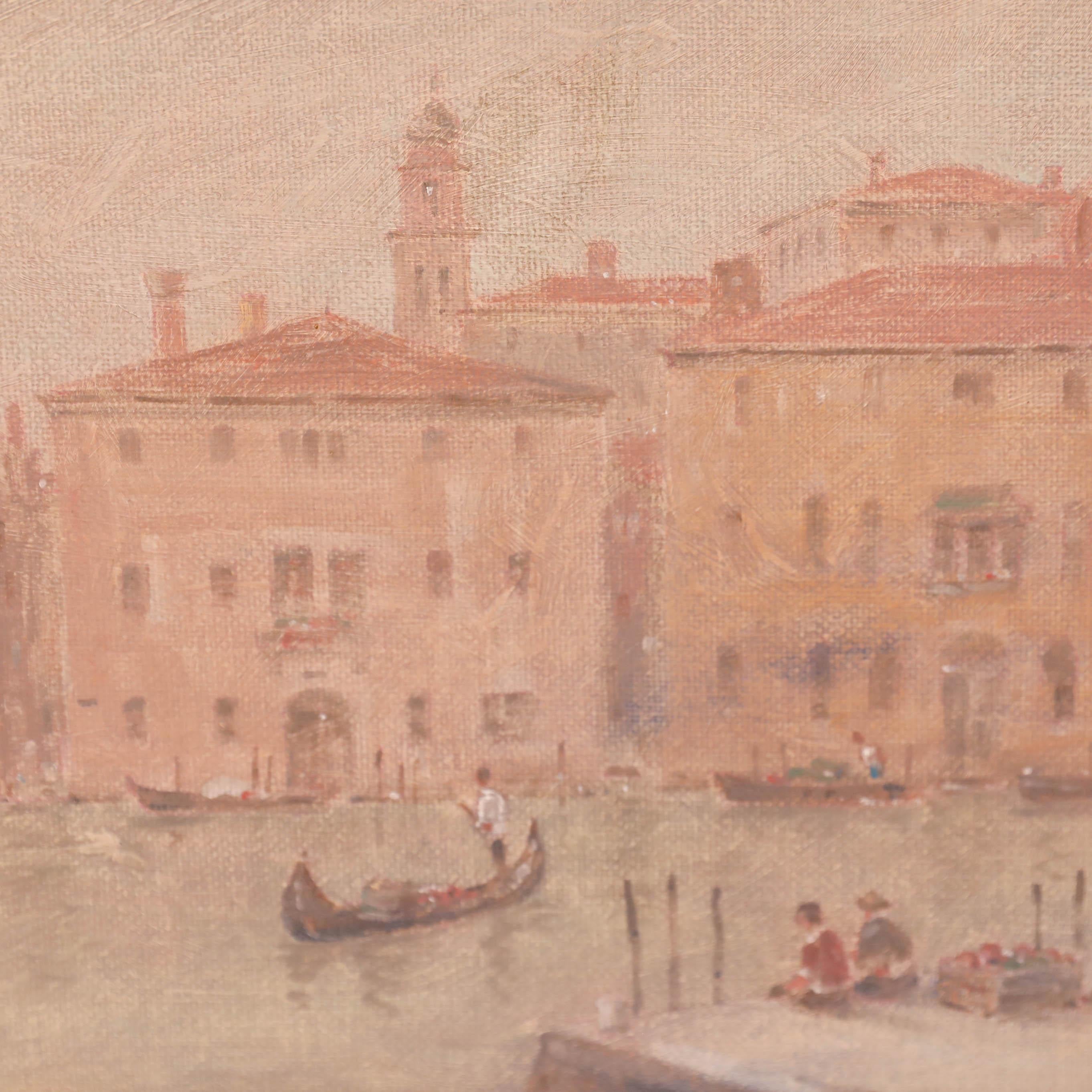 John Weston Gough (1929-2019) - Gerahmtes Ölgemälde des 20. Jahrhunderts, Rosa Sonnenuntergang, Venedig im Angebot 2
