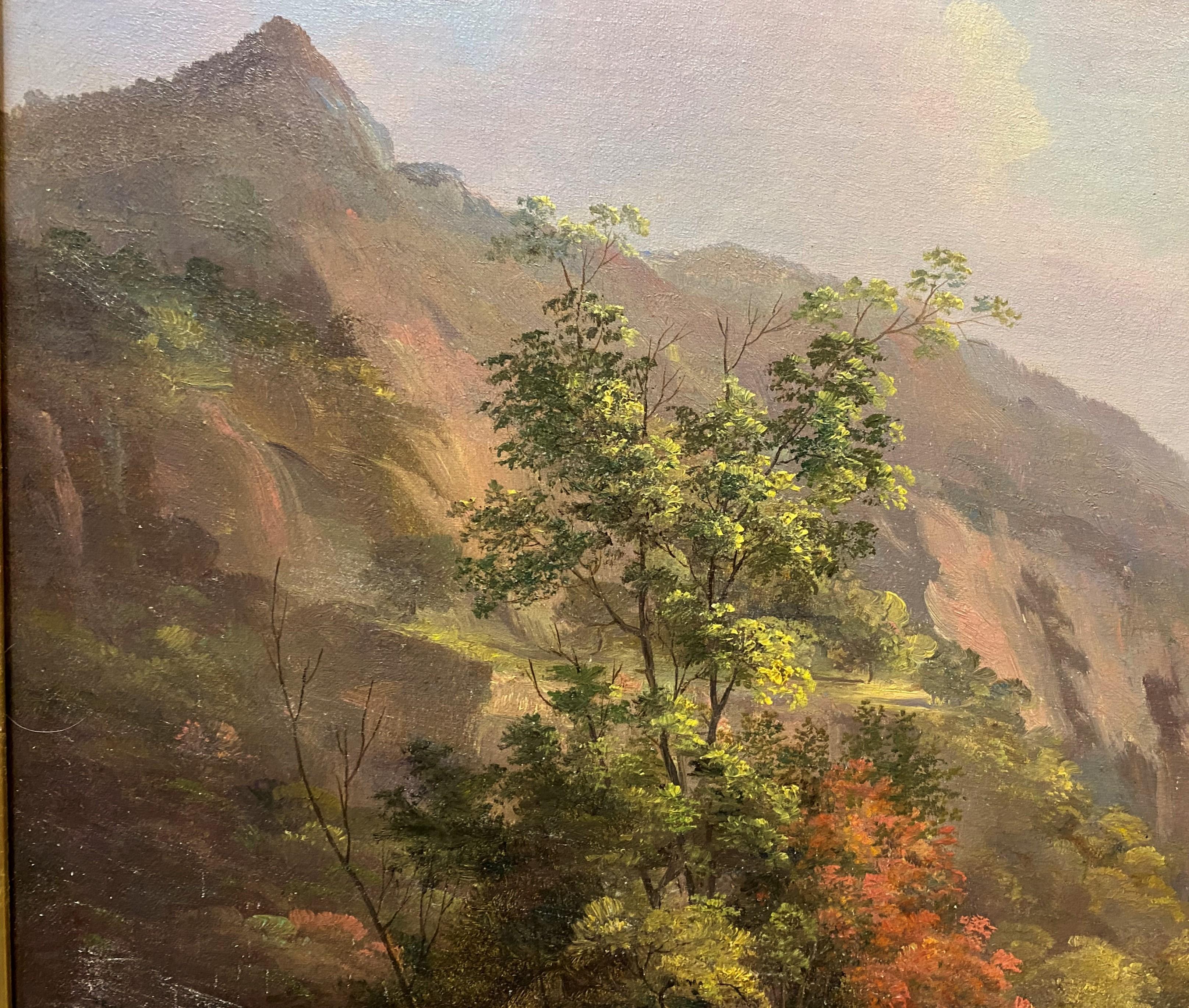 A well executed New Hampshire White Mountain landscape by American artist  John White Allen Scott (1815-1907). Scott was born in Roxbury, MA and apprenticed with lithographer William Pendleton and later worked with Fitz Henry Lane producing