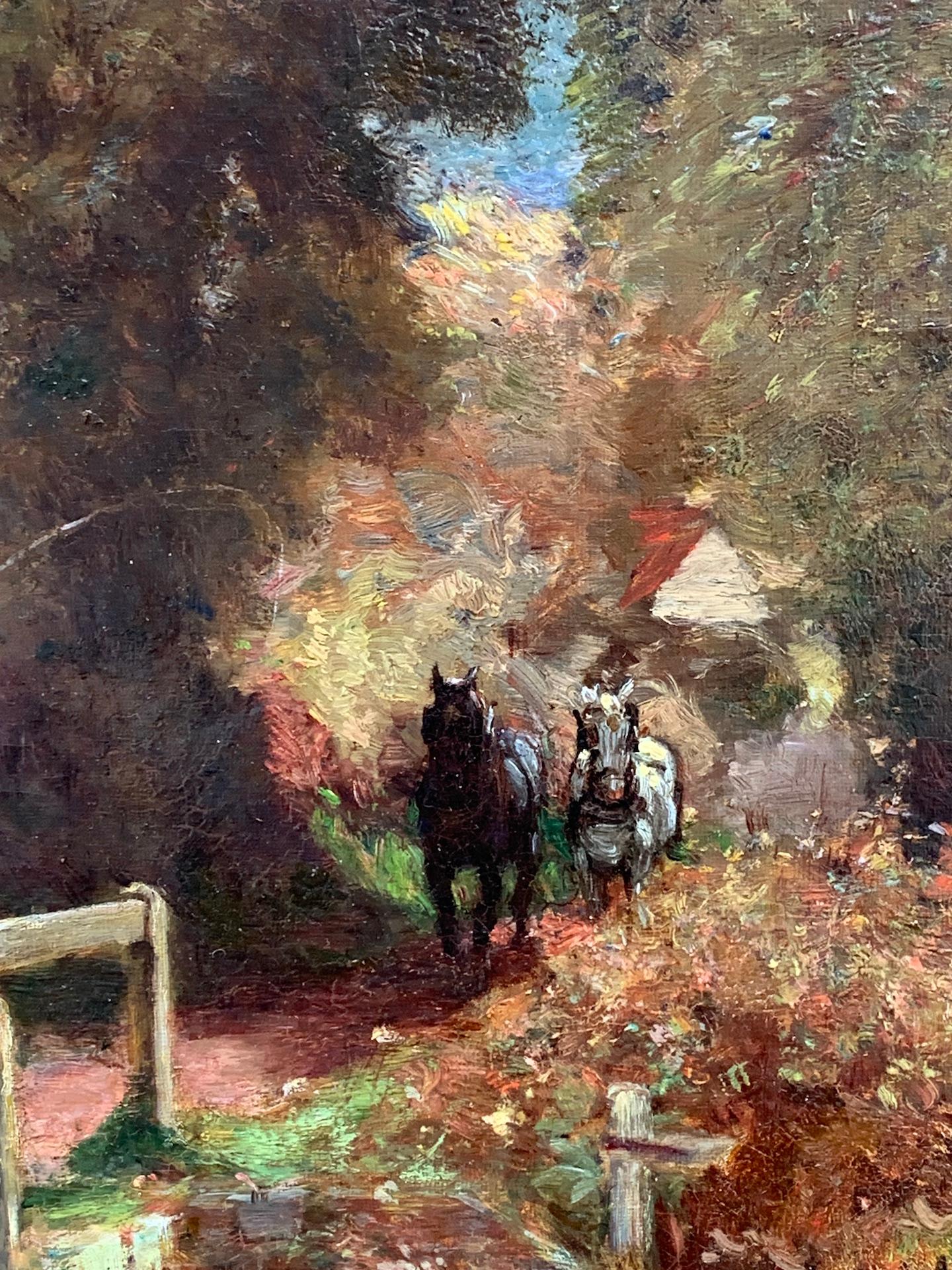 Paysage anglais du 19e siècle avec un homme attendant un attelage de charrue - Marron Figurative Painting par John White