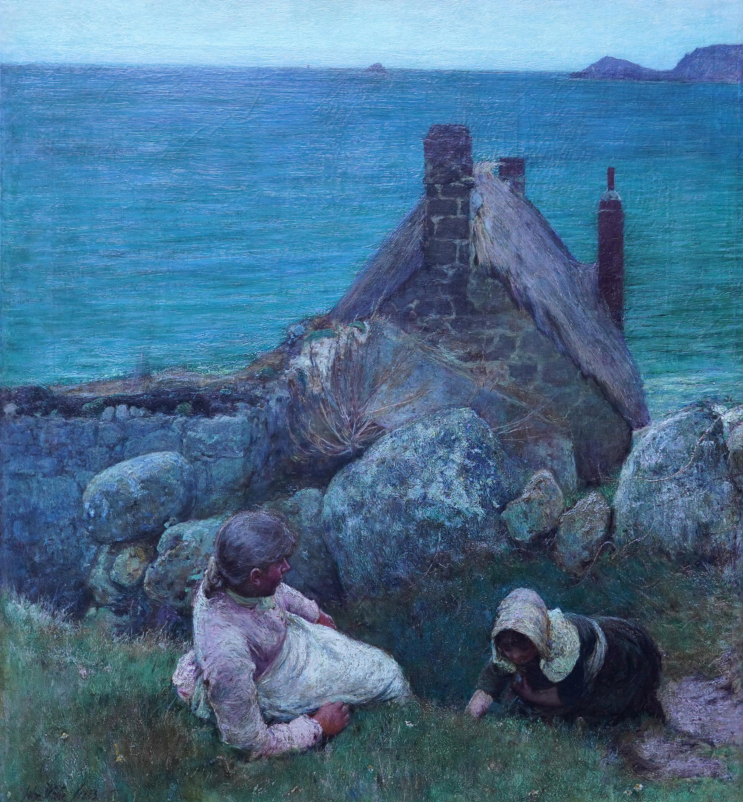 Über das Meer, Sennen - Britisches viktorianisches Küstenporträt, Ölgemälde Cornwall – Painting von John White