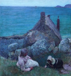 Over the Sea, Sennen - British Victorian coastal portrait oil painting Cornwall