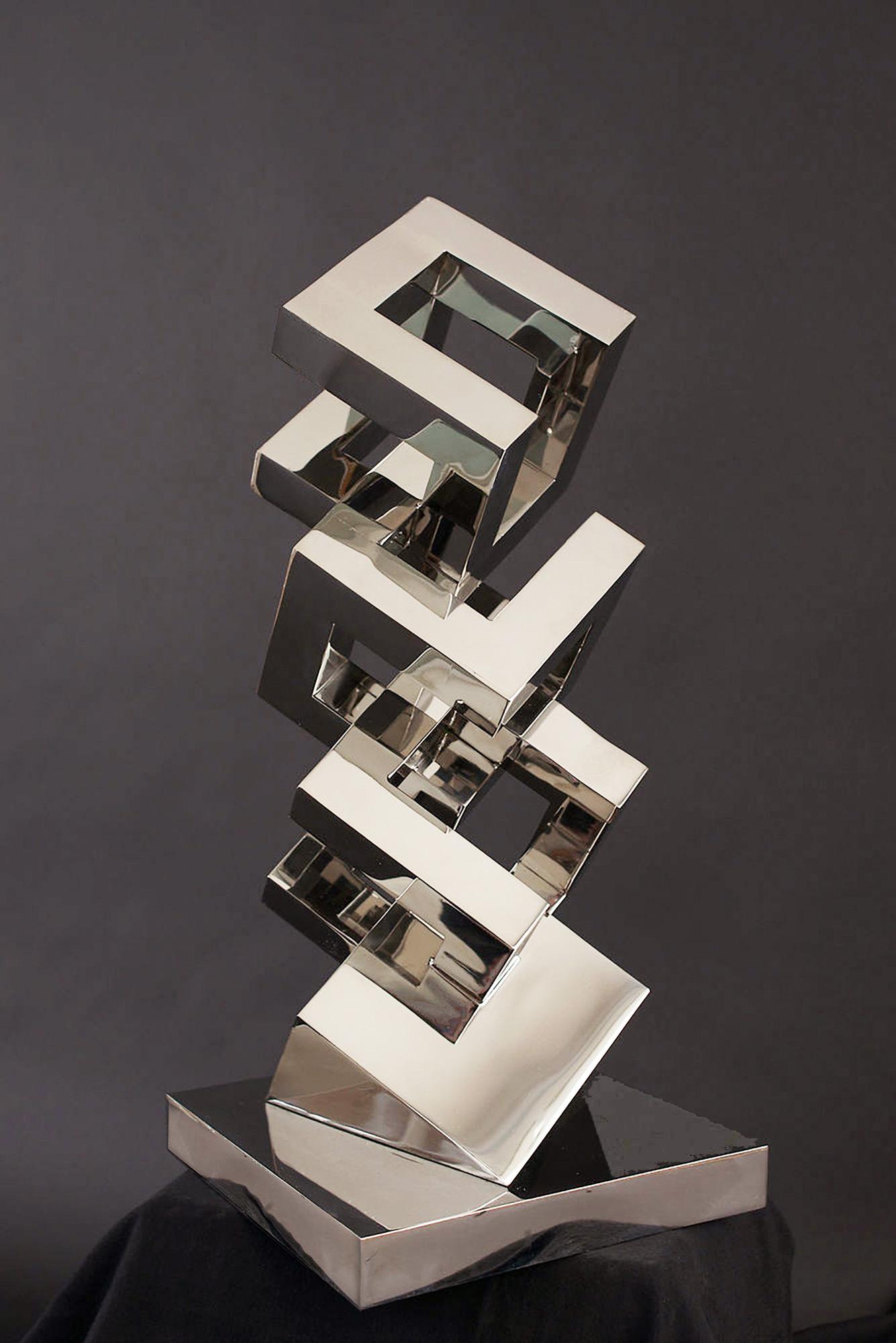 John Whitehead Abstract Sculpture - "Interlocking Synergy" geometric abstract sculpture
