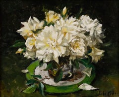 John Whitlock Codner RWA (1913-2008) - Framed 20th Century Oil, White Dahlias
