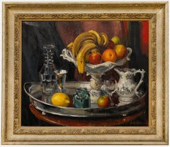 John Whitlock Codner RWA (1913-2008) - Óleo enmarcado, Naturaleza muerta sobre bandeja de plata