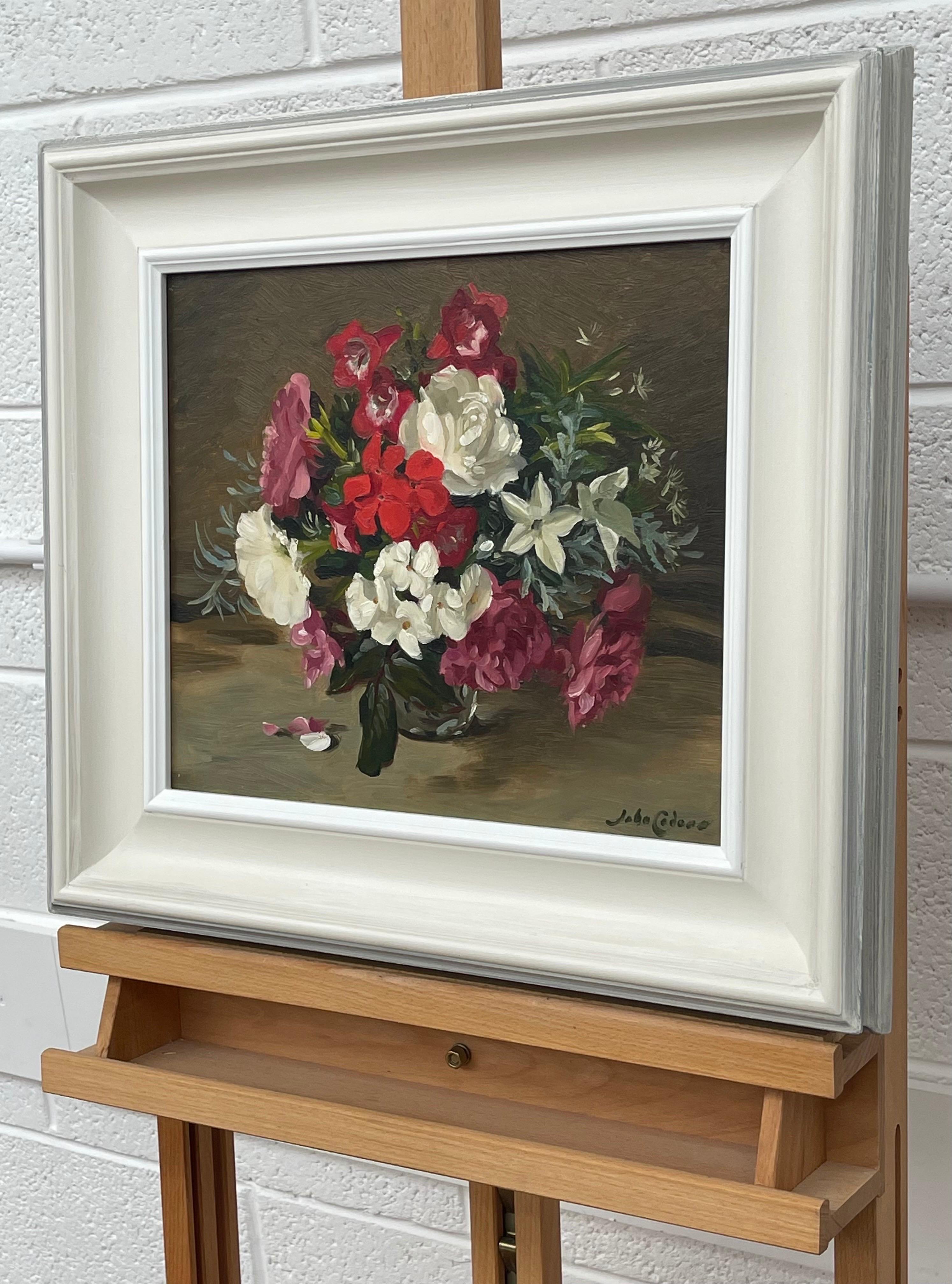 Still Life Painting of Red Pink & White Flowers by 20th Century British Artist - Beige Still-Life Painting by John Whitlock Codner RWA