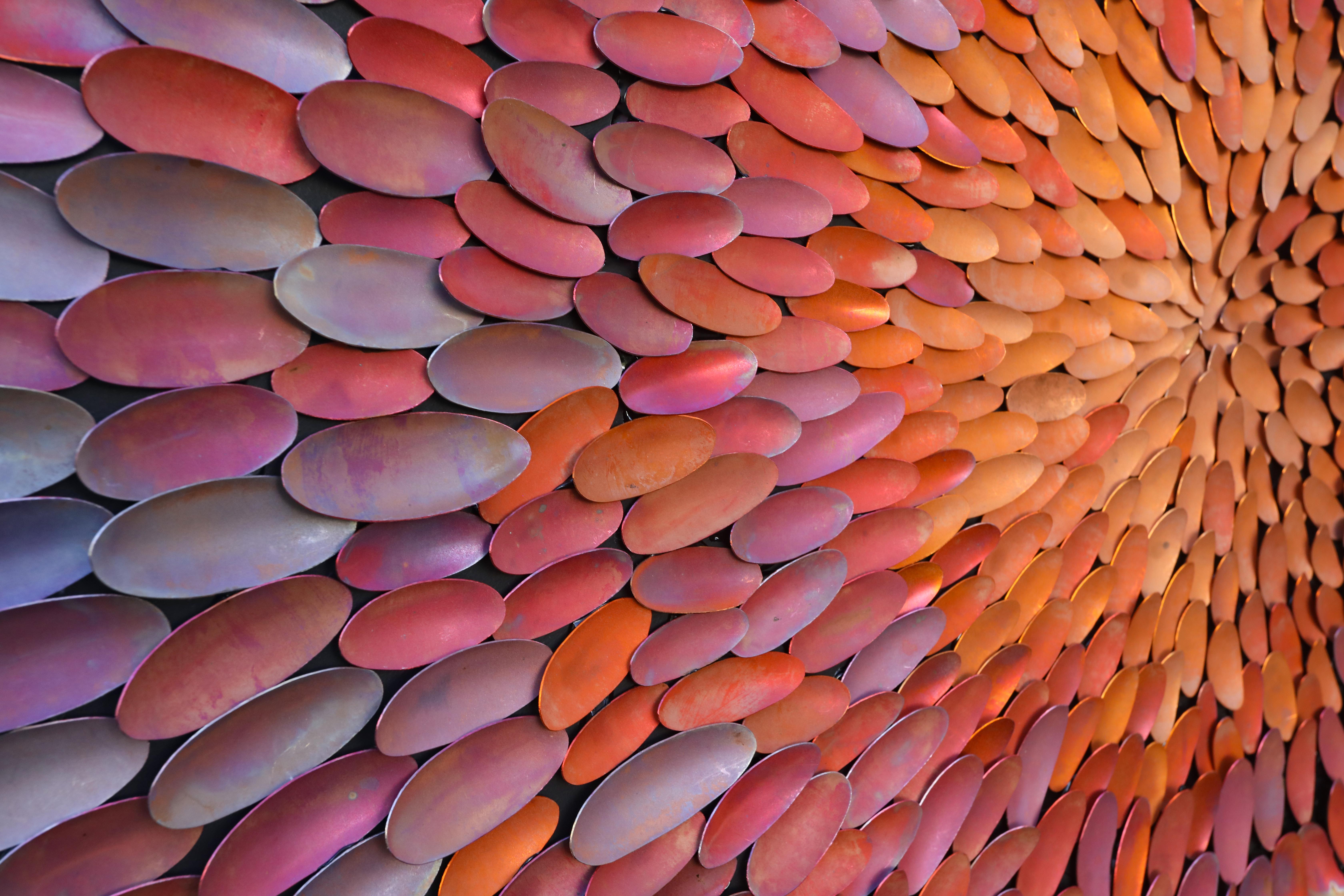 Blossom Copper Mosaic
36.0 x 36.0 x 1.5, 23.0 lbs 
Copper, mixed media
Hand signed by the artist

Artist's Commentary: 
