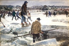 Couper la glace/Paysage d'hiver de la Nouvelle-Angleterre