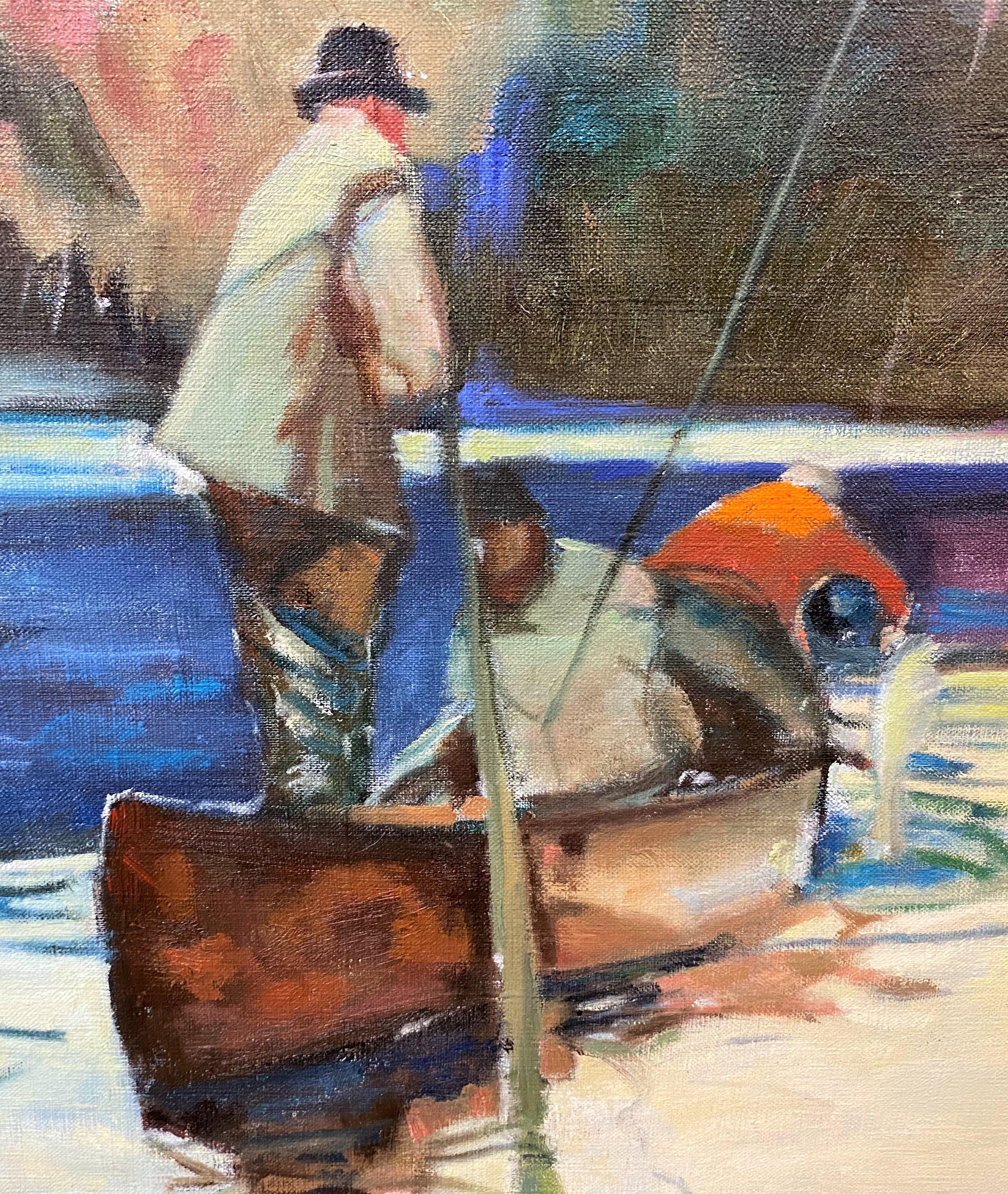 Pêche au saumon - Impressionnisme américain Painting par John Whorf