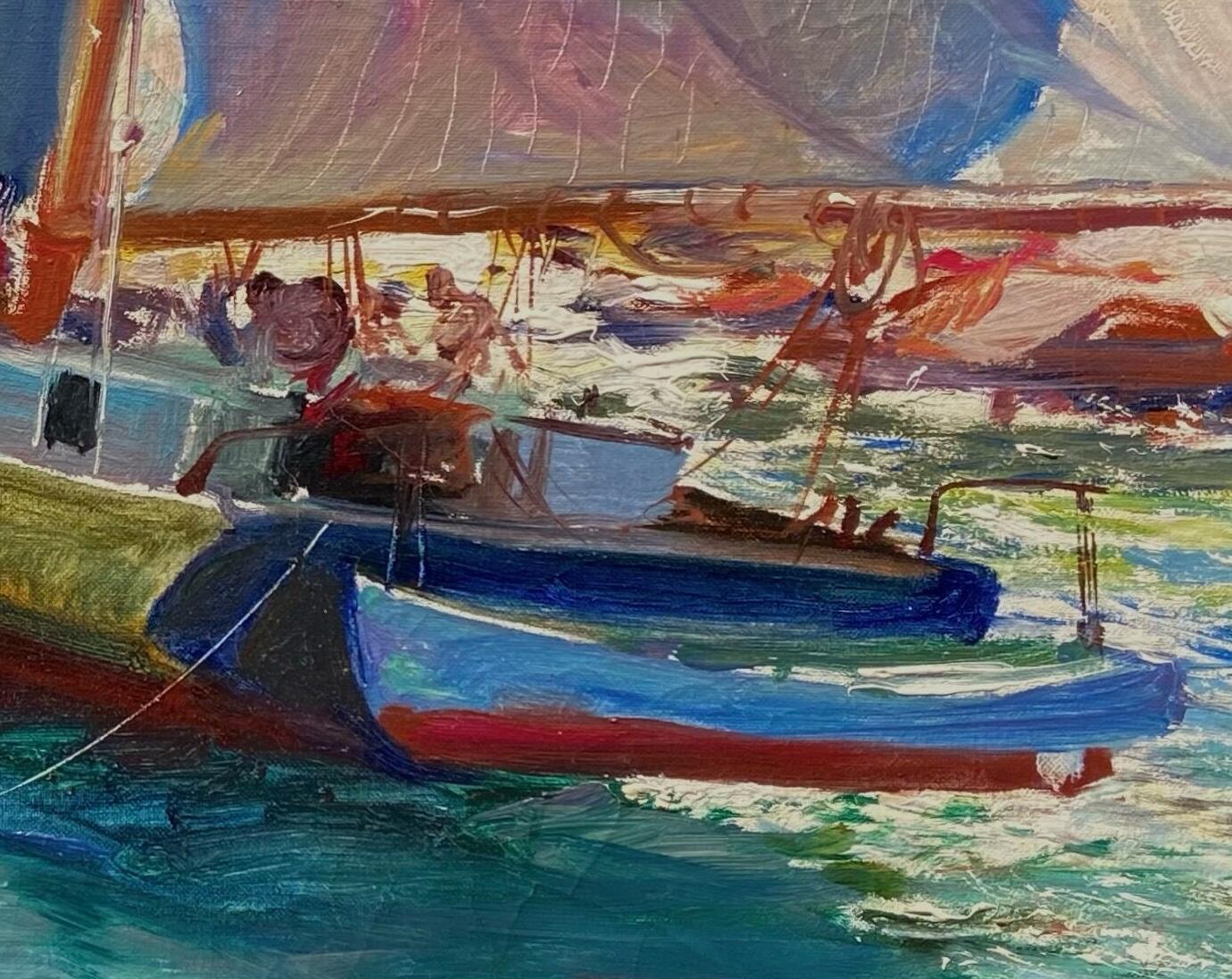 Ships in a Harbor (Grau), Landscape Painting, von John Whorf