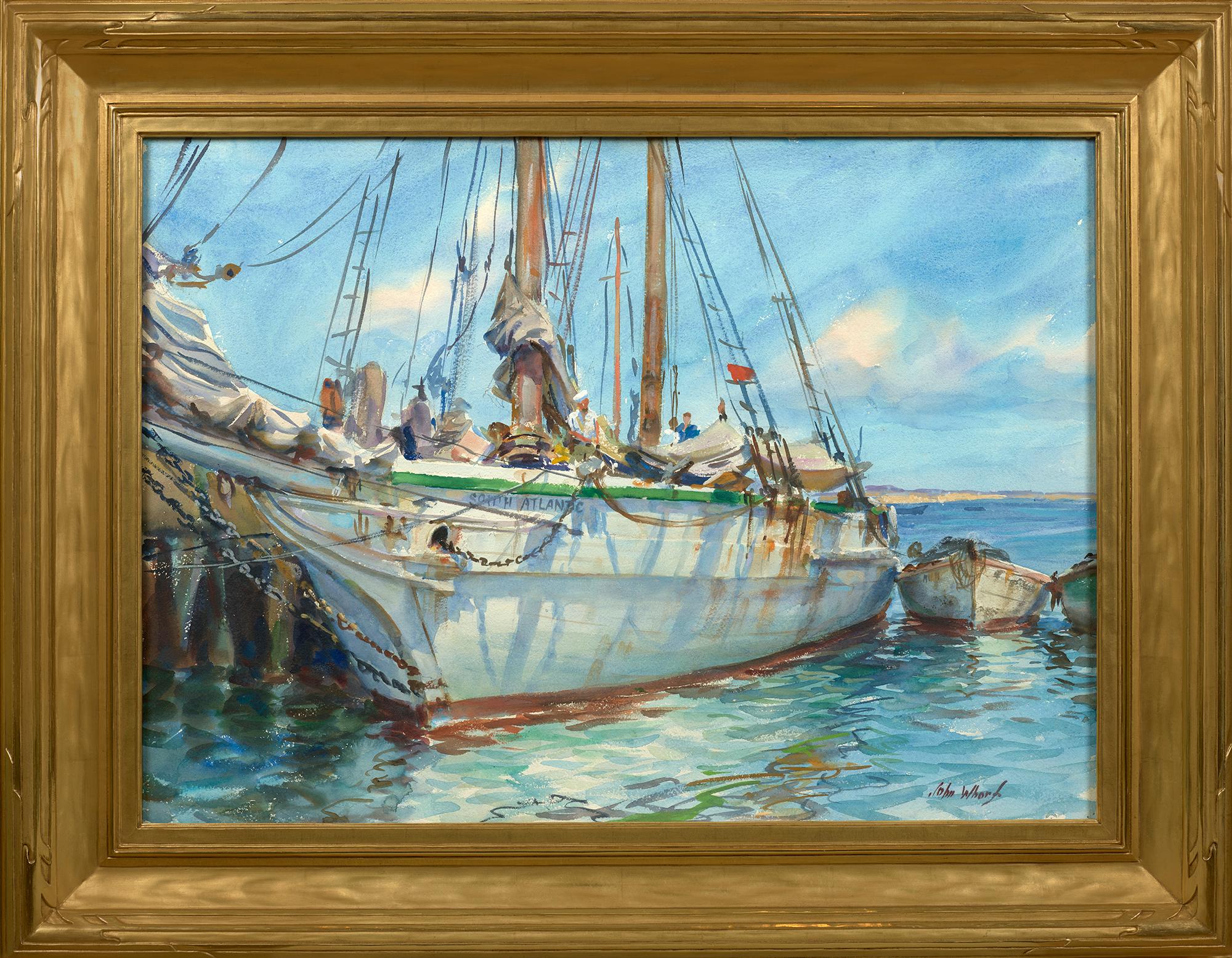 The “South Atlantic” in Port (on verso: Seascape Study) - Painting by John Whorf