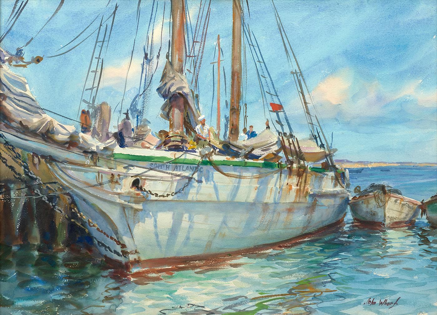 John Whorf Landscape Painting - The “South Atlantic” in Port (on verso: Seascape Study)
