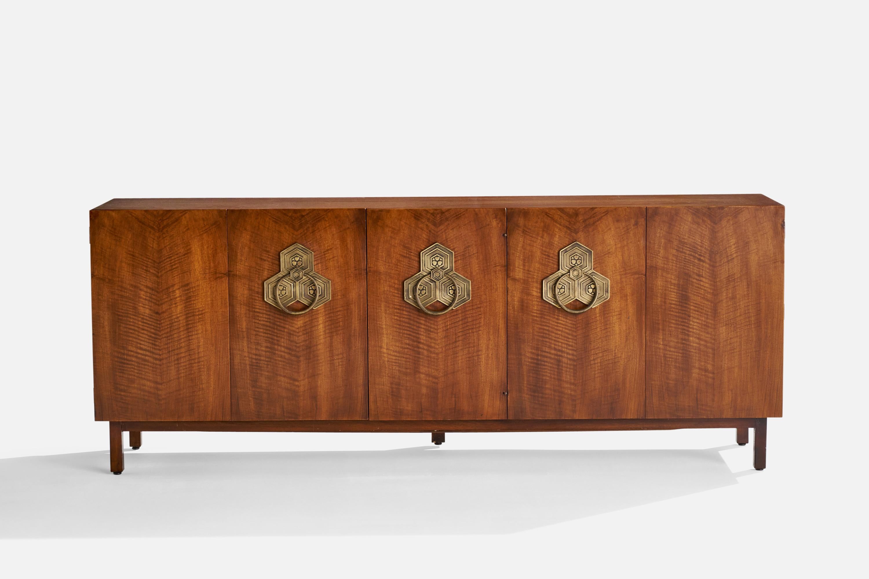 Mid-Century Modern John Widdcomb, Cabinet, Wood, Brass, USA, 1950s For Sale