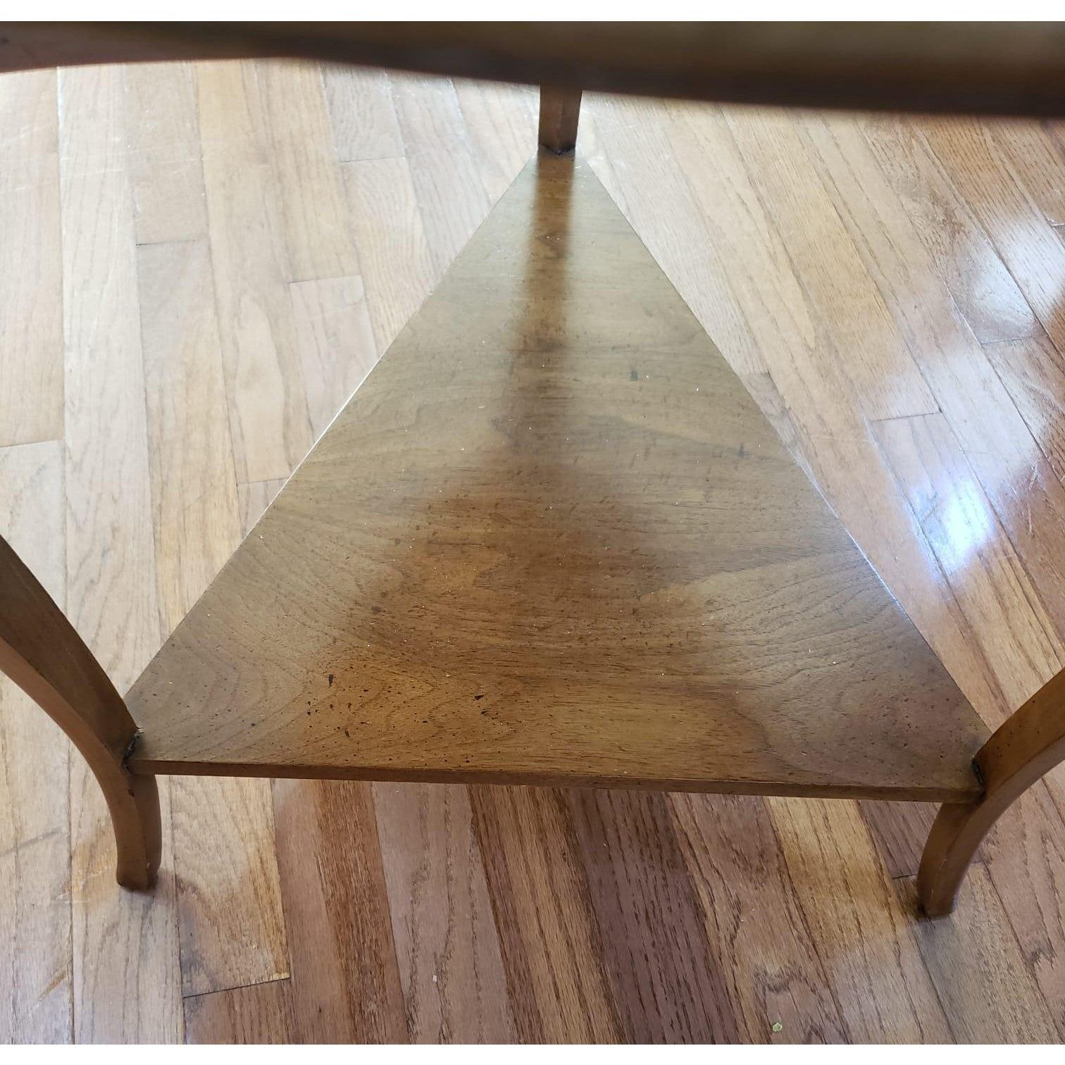 20th Century John Widdicomb 2 Tier Drop Leaf Walnut Bookmatched Top Accent Table For Sale