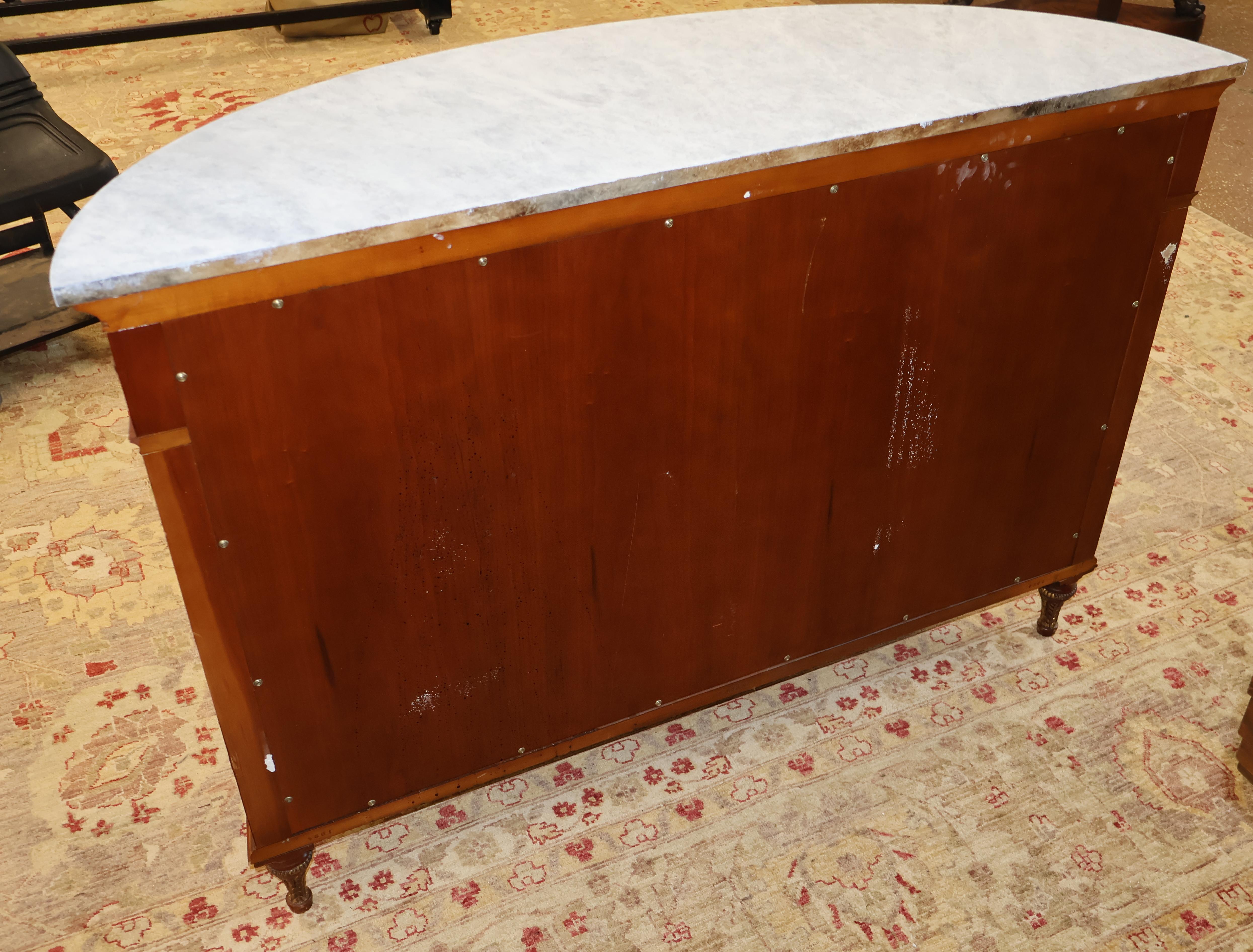 John Widdicomb Adam Style Faux Marble Walnut Demilune Commode Buffet Server For Sale 5