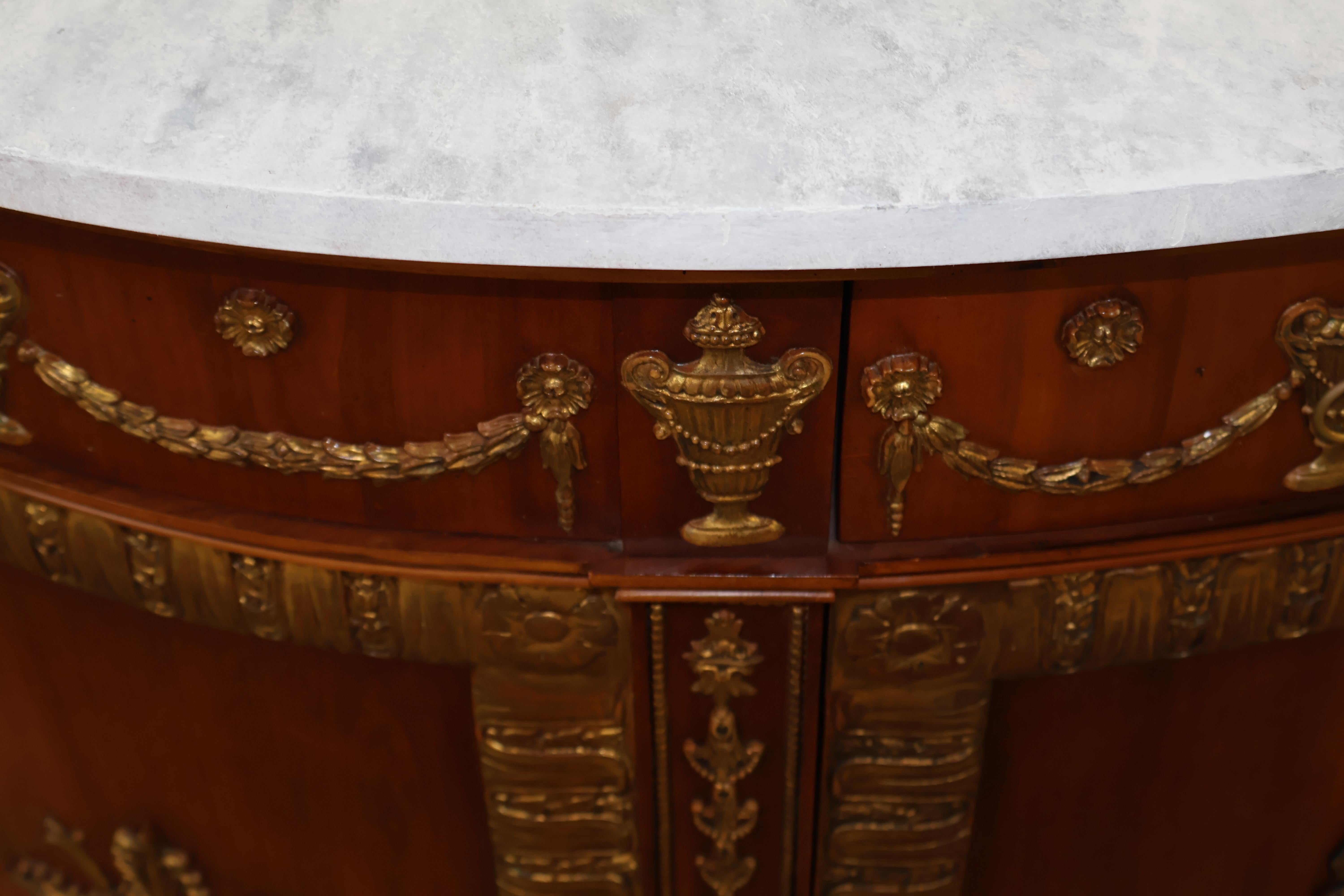 John Widdicomb Adam Style Faux Marble Walnut Demilune Commode Buffet Server For Sale 6