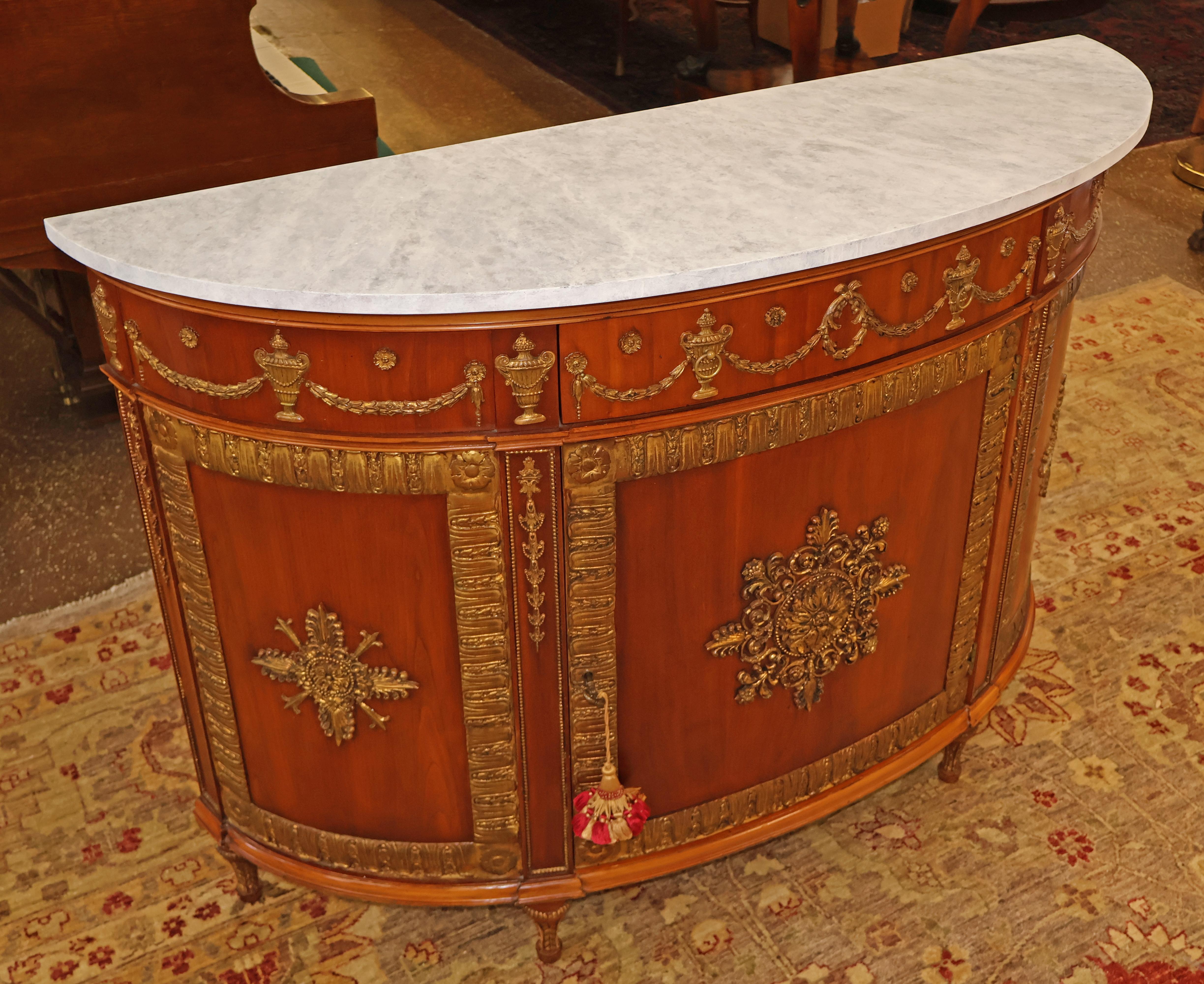 American John Widdicomb Adam Style Faux Marble Walnut Demilune Commode Buffet Server For Sale