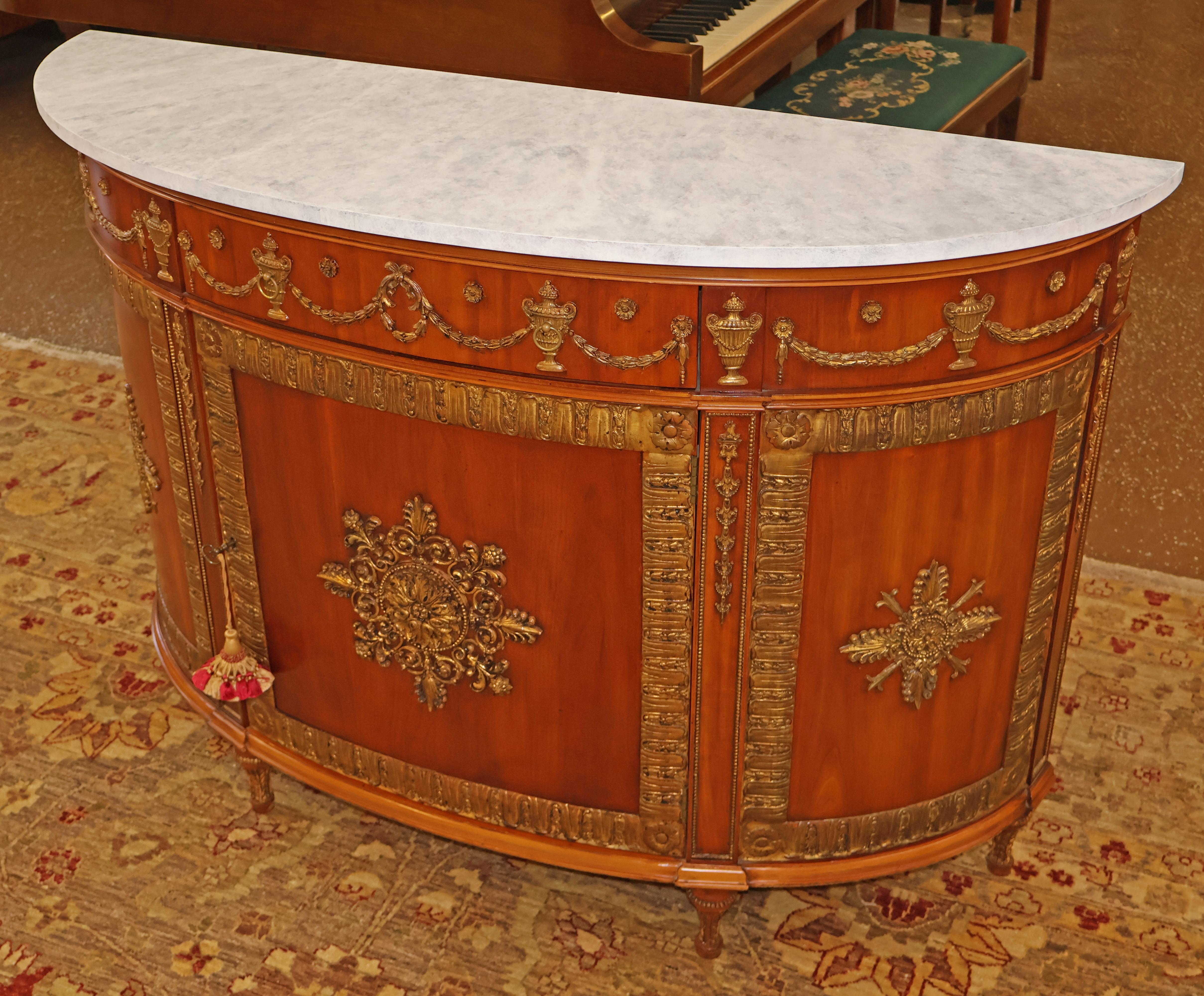 John Widdicomb Adam Style Faux Marble Walnut Demilune Commode Buffet Server In Good Condition For Sale In Long Branch, NJ