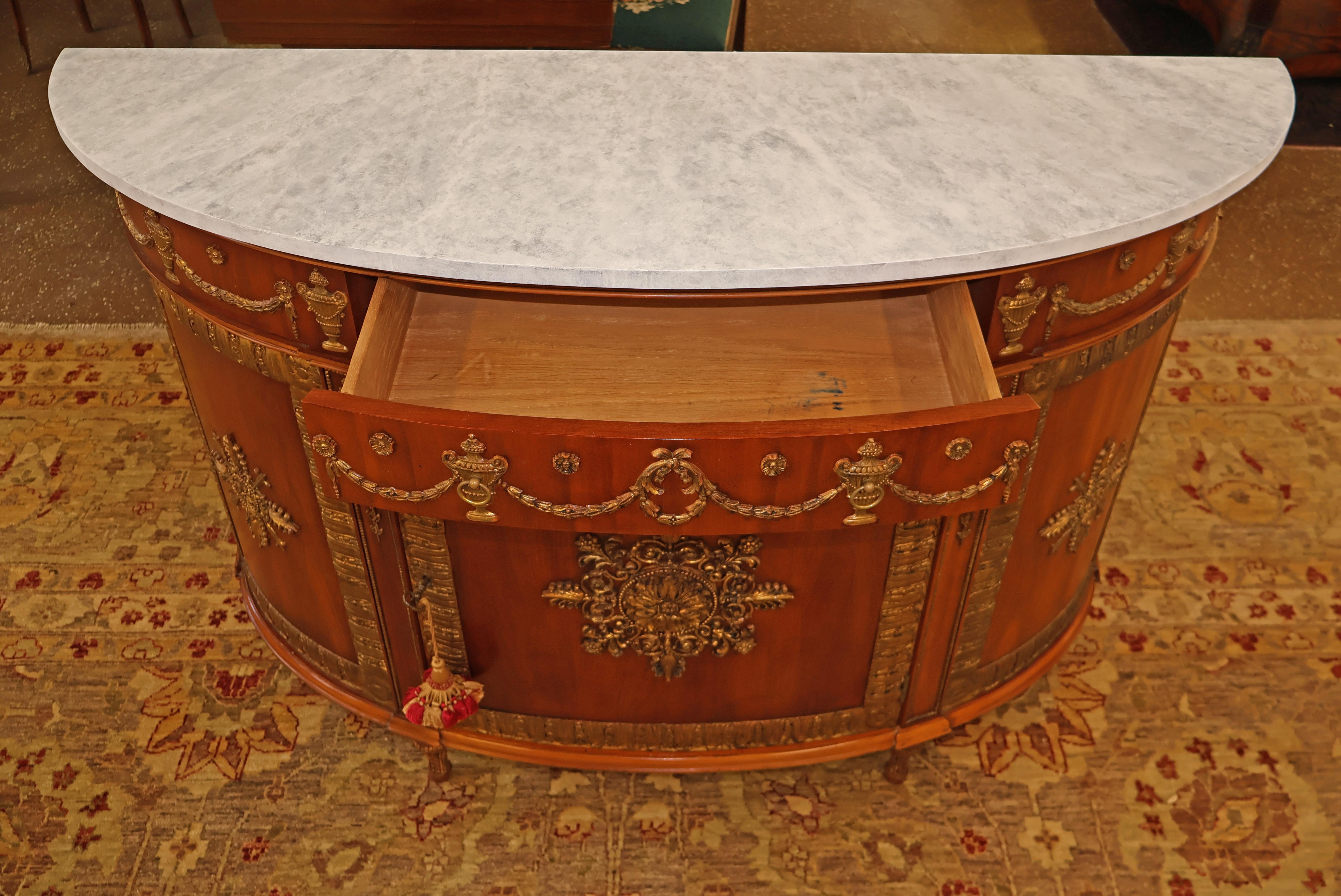 Contemporary John Widdicomb Adam Style Faux Marble Walnut Demilune Commode Buffet Server For Sale