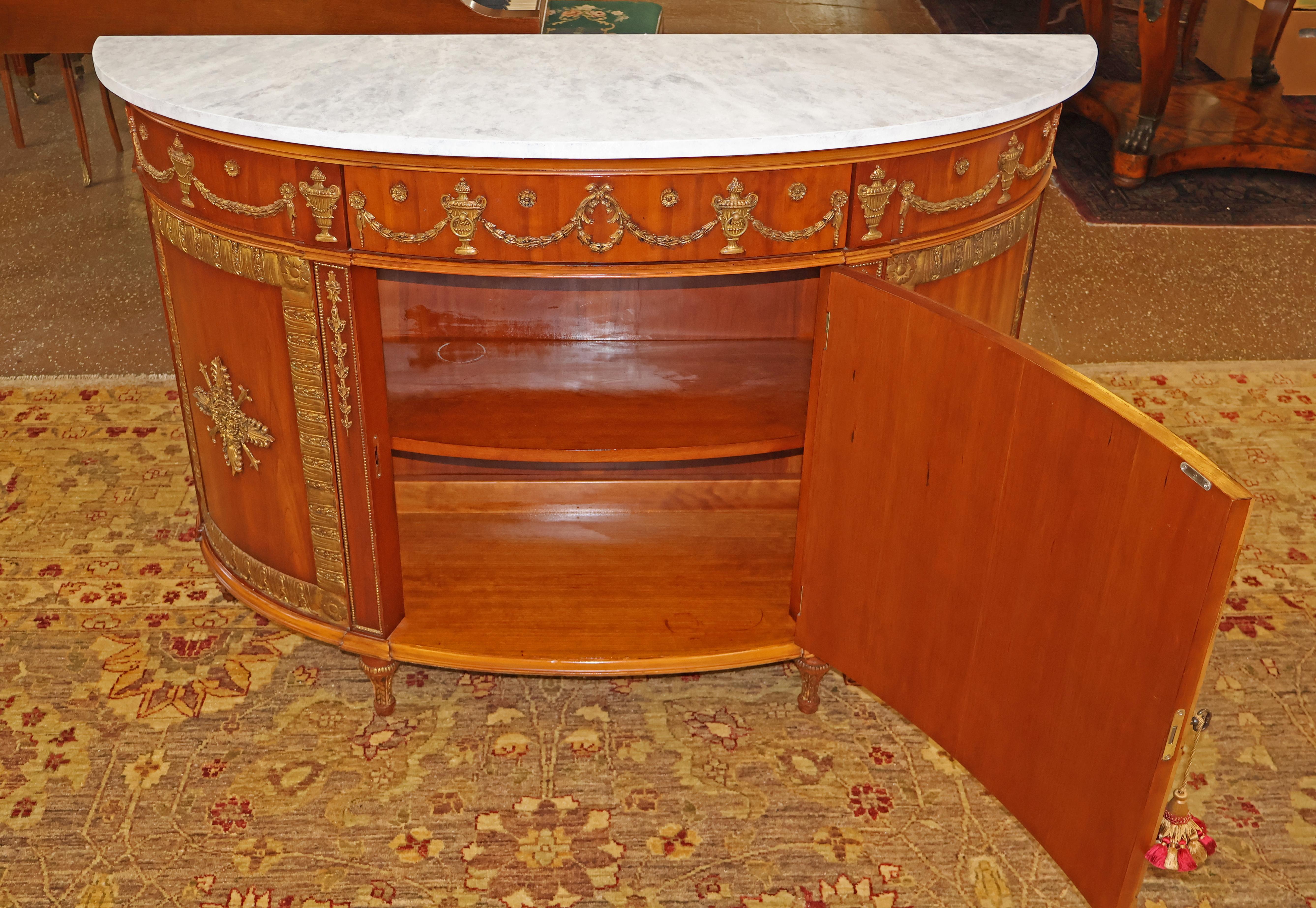 John Widdicomb Adam Style Faux Marble Walnut Demilune Commode Buffet Server For Sale 2