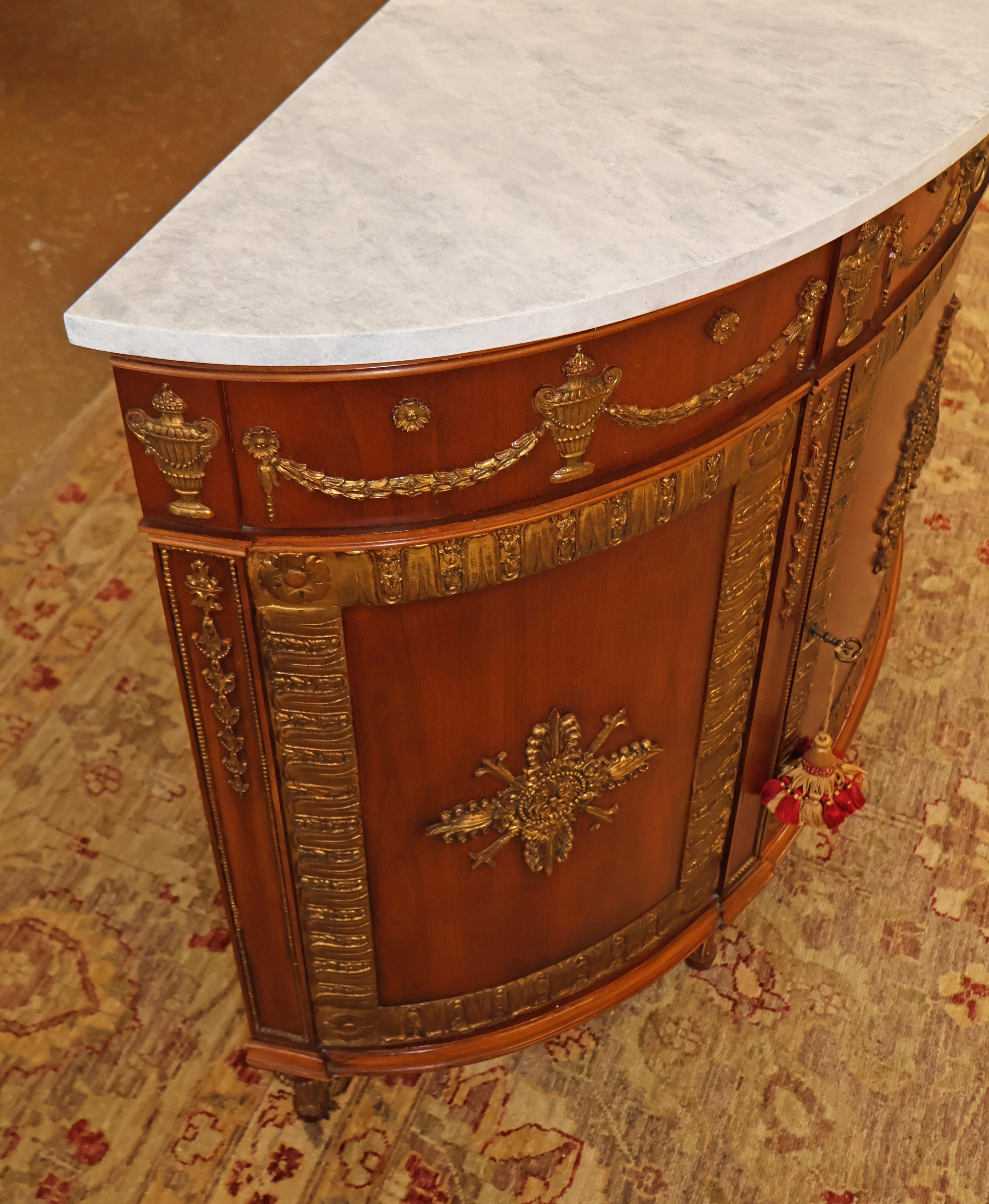 John Widdicomb Adam Style Faux Marble Walnut Demilune Commode Buffet Server For Sale 3