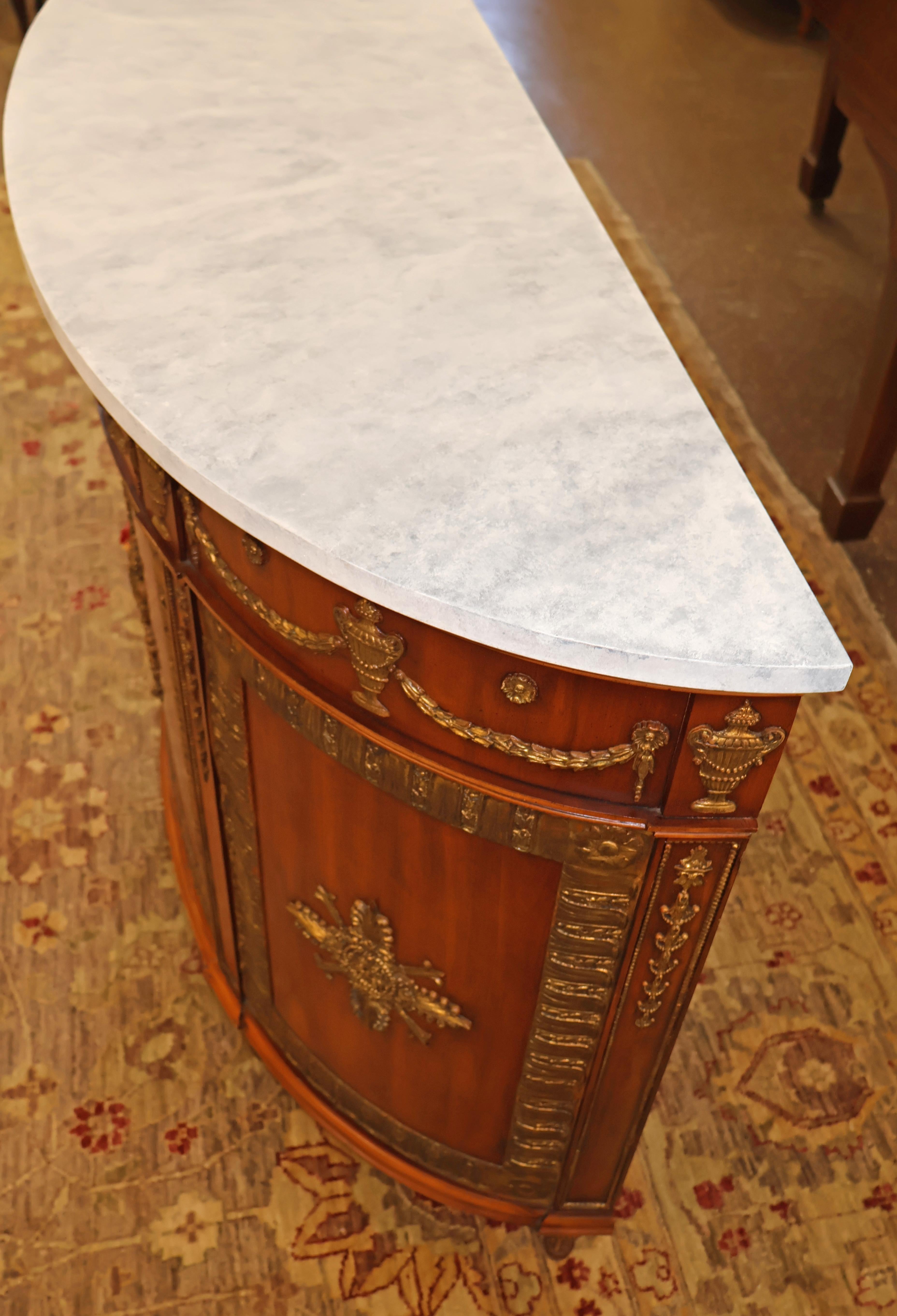 John Widdicomb Adam Style Faux Marble Walnut Demilune Commode Buffet Server For Sale 4
