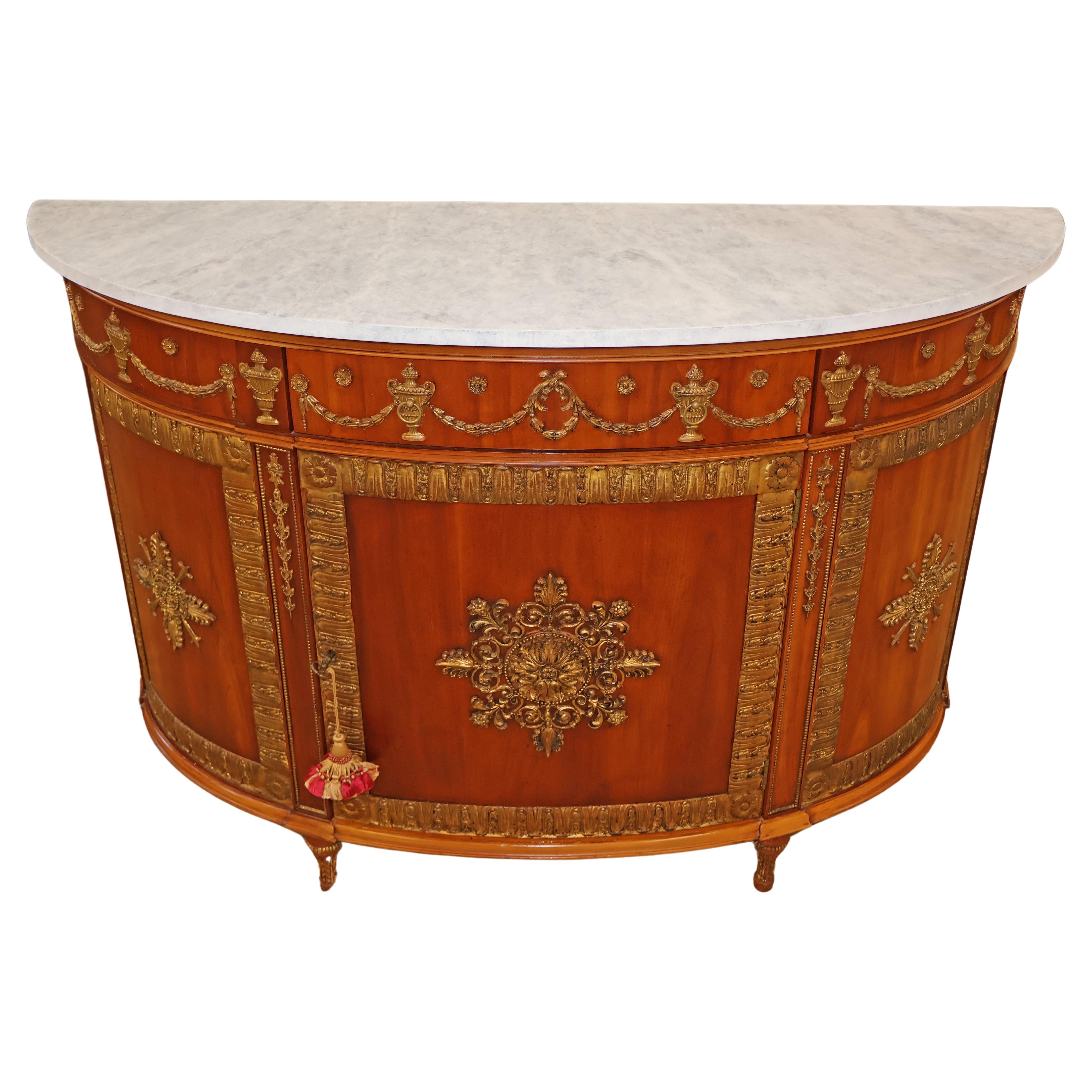 John Widdicomb Adam Style Faux Marble Walnut Demilune Commode Buffet Server
