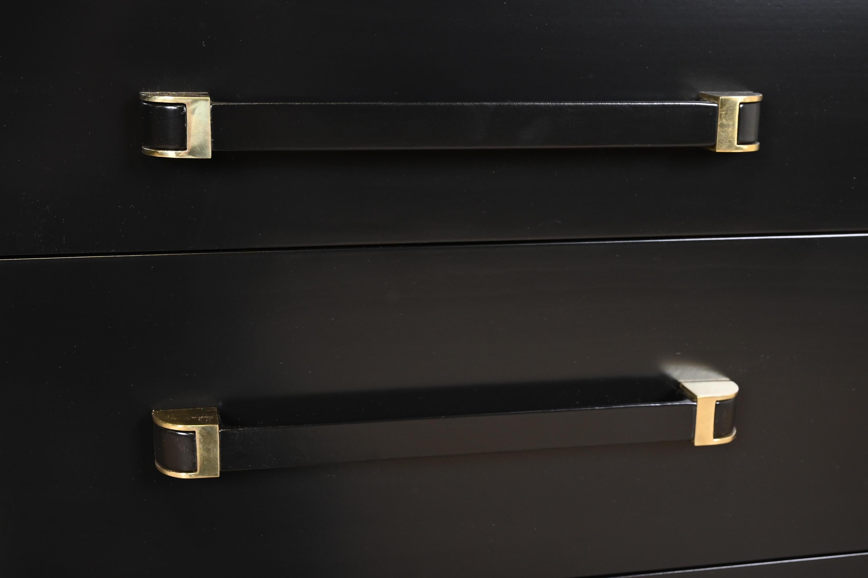 John Widdicomb Art Deco Black Lacquered Dresser Chest, Newly Refinished For Sale 4