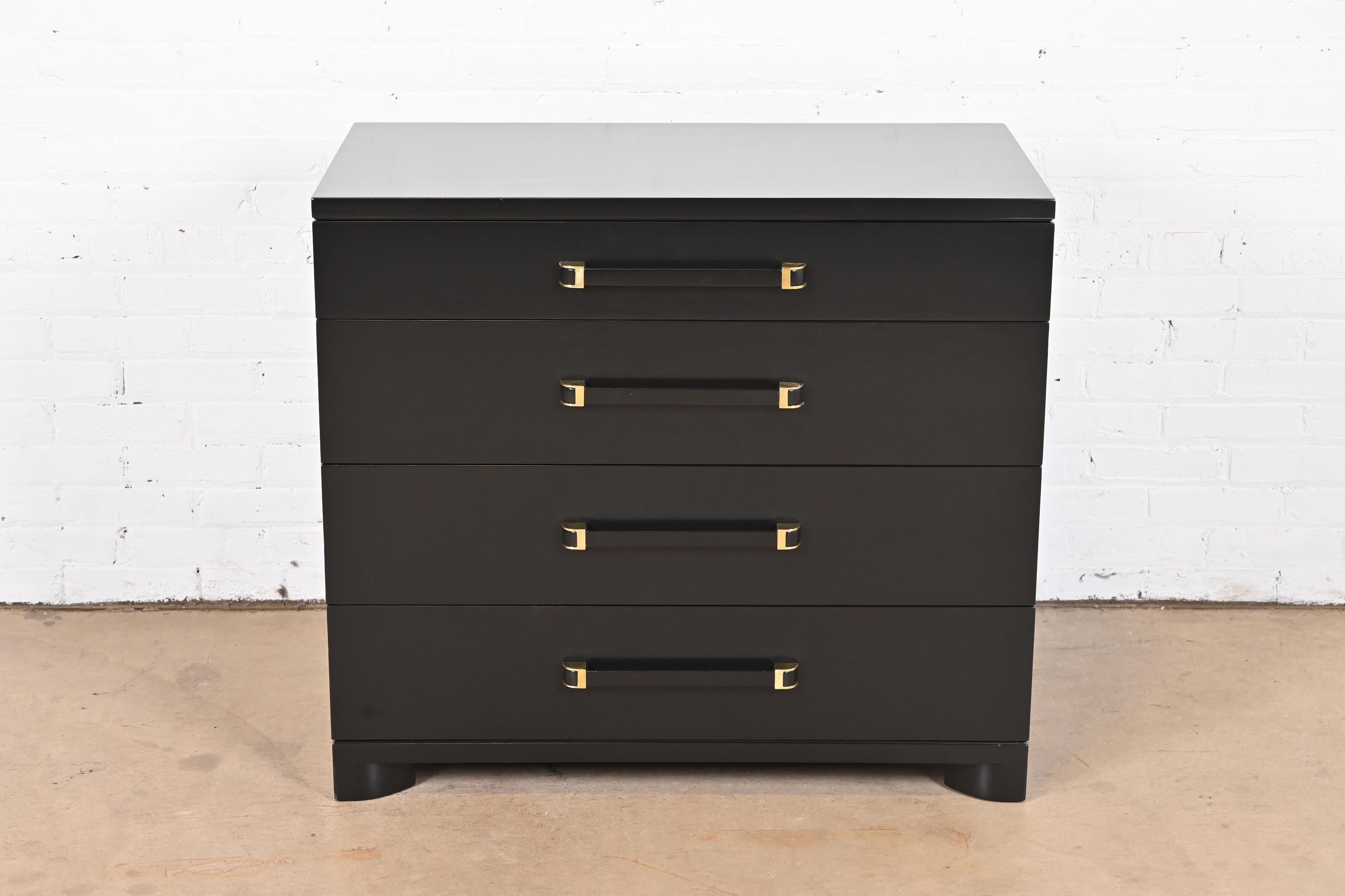 American John Widdicomb Art Deco Black Lacquered Dresser Chest, Newly Refinished For Sale