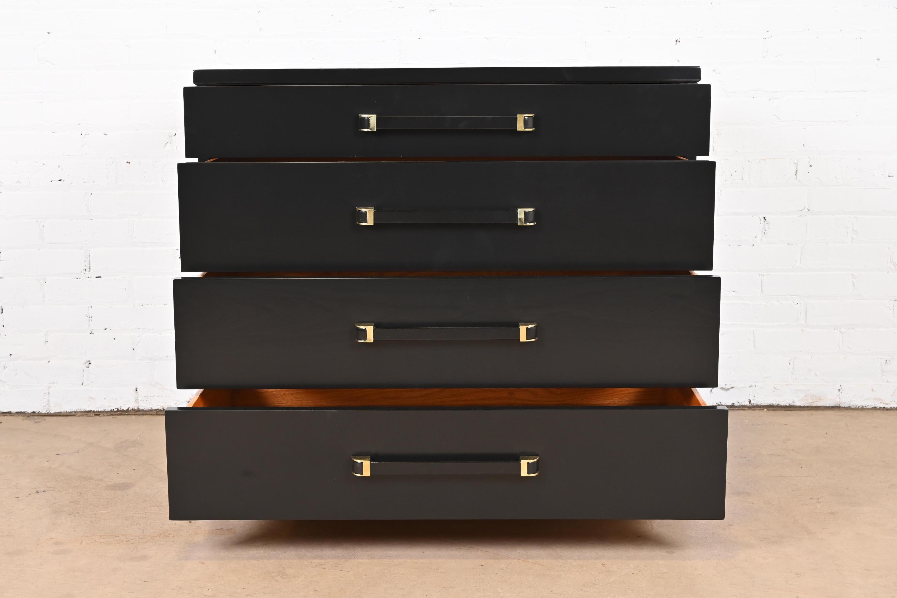 Mid-20th Century John Widdicomb Art Deco Black Lacquered Dresser Chest, Newly Refinished For Sale