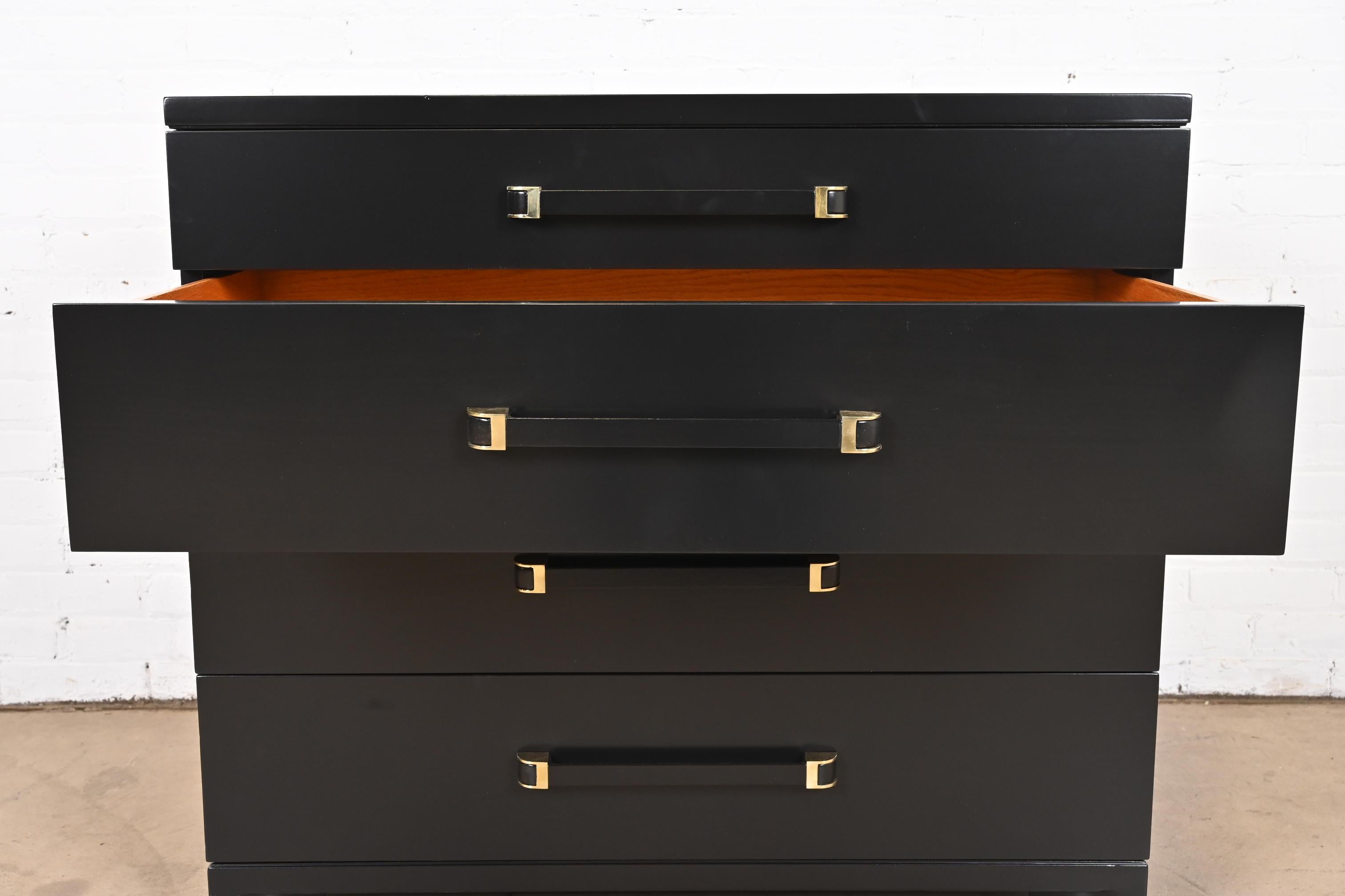 John Widdicomb Art Deco Black Lacquered Dresser Chest, Newly Refinished For Sale 1