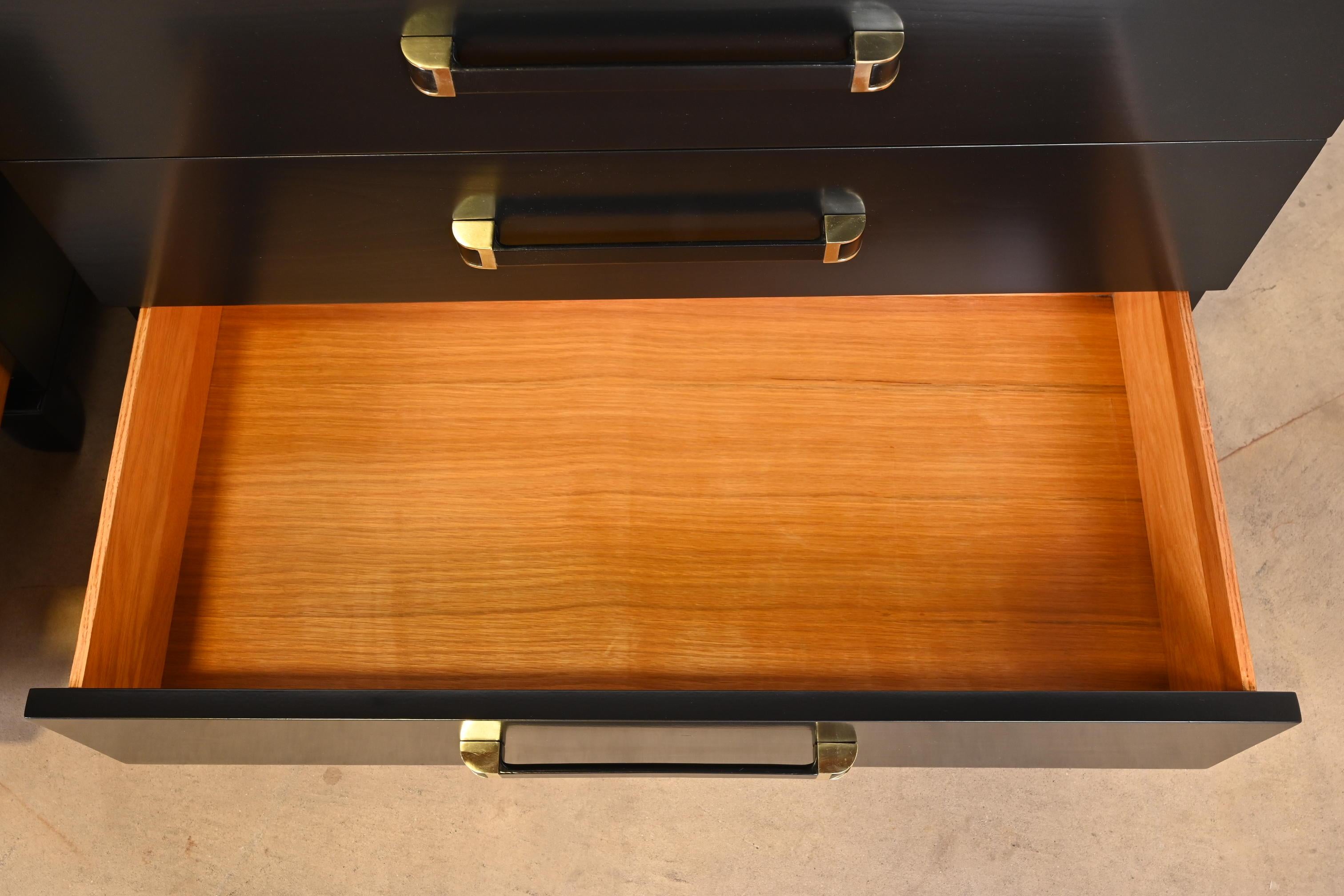 John Widdicomb Art Deco Black Lacquered Dresser Chest, Newly Refinished For Sale 2