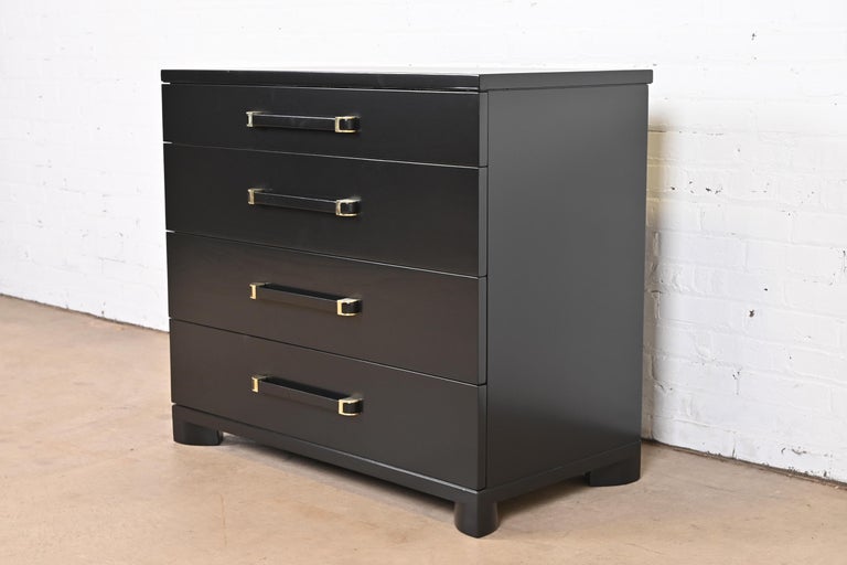 John Widdicomb Art Deco Black Lacquered Dresser Chests, Newly Refinished For Sale 4