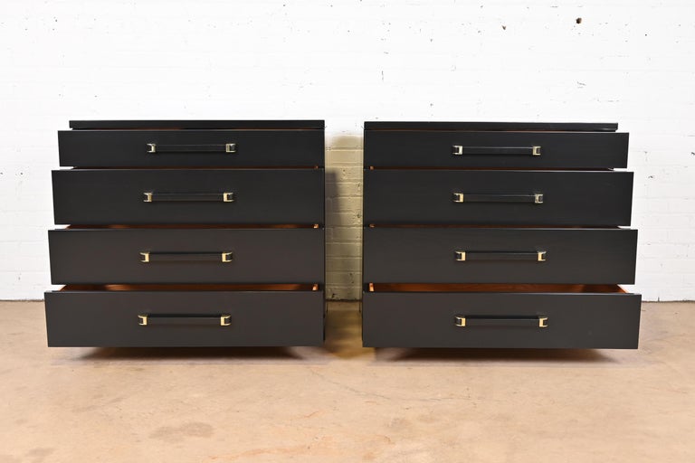 American John Widdicomb Art Deco Black Lacquered Dresser Chests, Newly Refinished For Sale