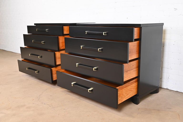 John Widdicomb Art Deco Black Lacquered Dresser Chests, Newly Refinished In Good Condition For Sale In South Bend, IN