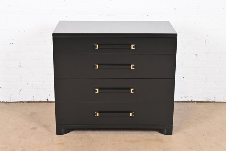 John Widdicomb Art Deco Black Lacquered Dresser Chests, Newly Refinished For Sale 3