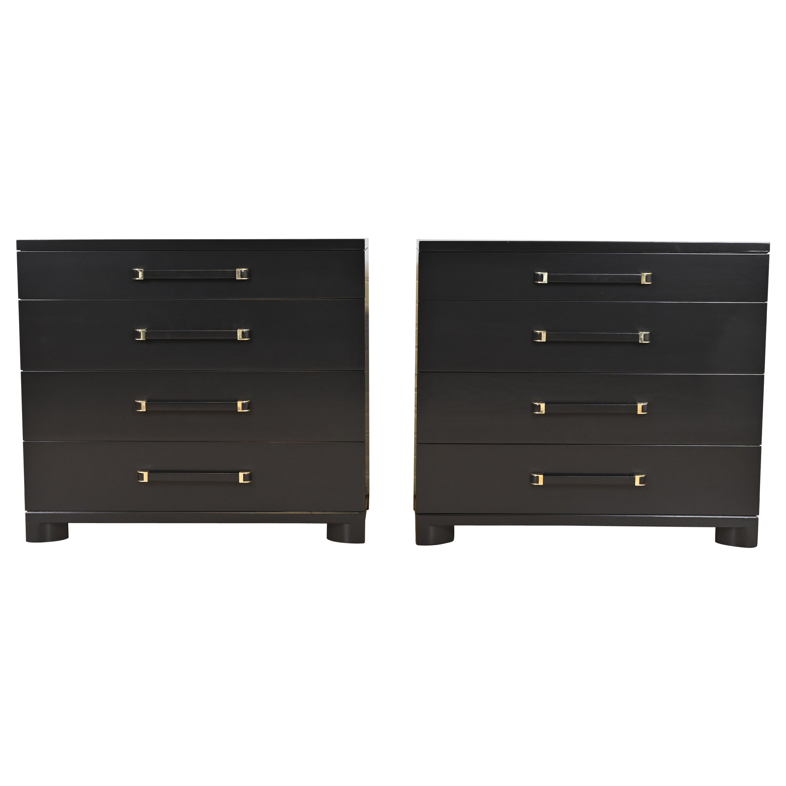 John Widdicomb Art Deco Black Lacquered Dresser Chests, Newly Refinished
