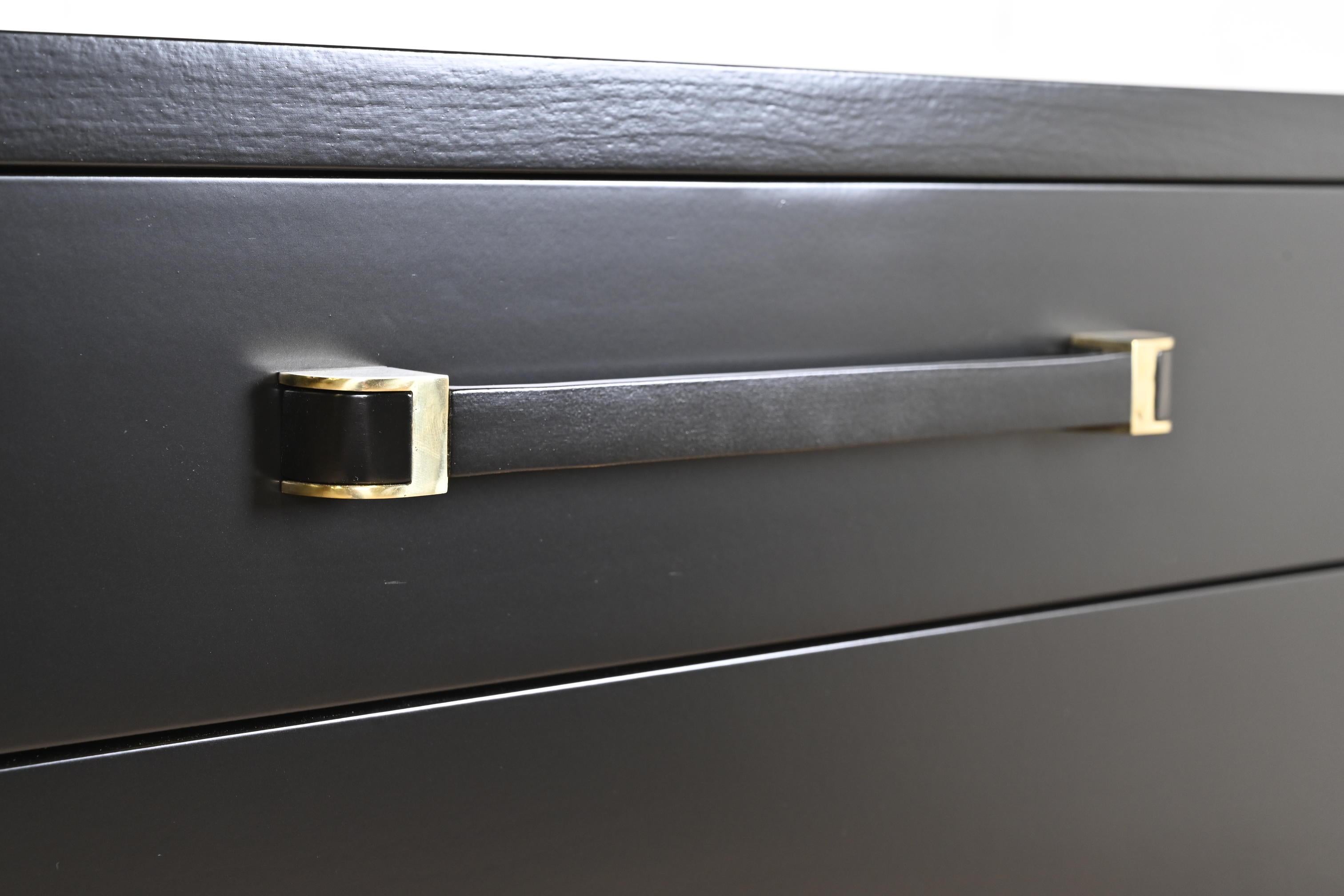 John Widdicomb Art Deco Black Lacquered Highboy Dresser, Newly Refinished 4