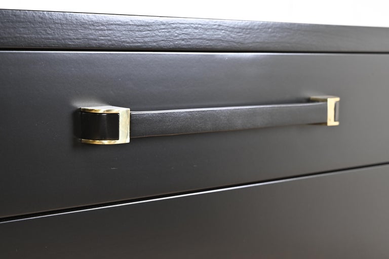 John Widdicomb Art Deco Black Lacquered Highboy Dresser, Newly Refinished For Sale 4