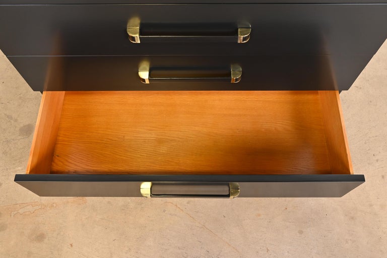 John Widdicomb Art Deco Black Lacquered Highboy Dresser, Newly Refinished For Sale 5