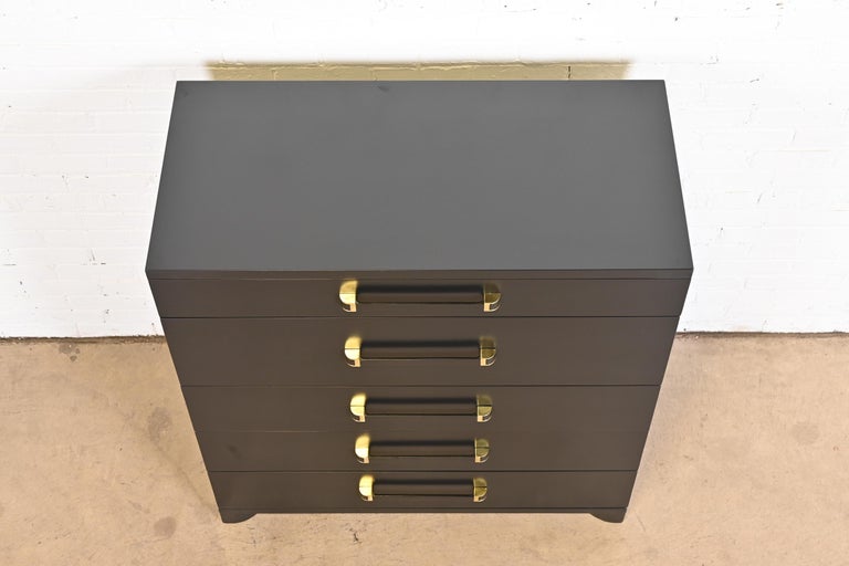 John Widdicomb Art Deco Black Lacquered Highboy Dresser, Newly Refinished For Sale 7